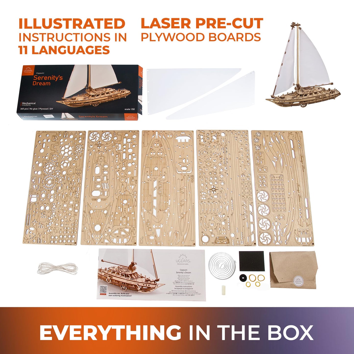 UGEARS Serenity’s Dream Model Yacht - Model Ships Kits for Adults - Wooden Models to Build for Adults - 3D Puzzles Adult Ship Model Kit - DIY Wooden Model Boats for Enthusiasts