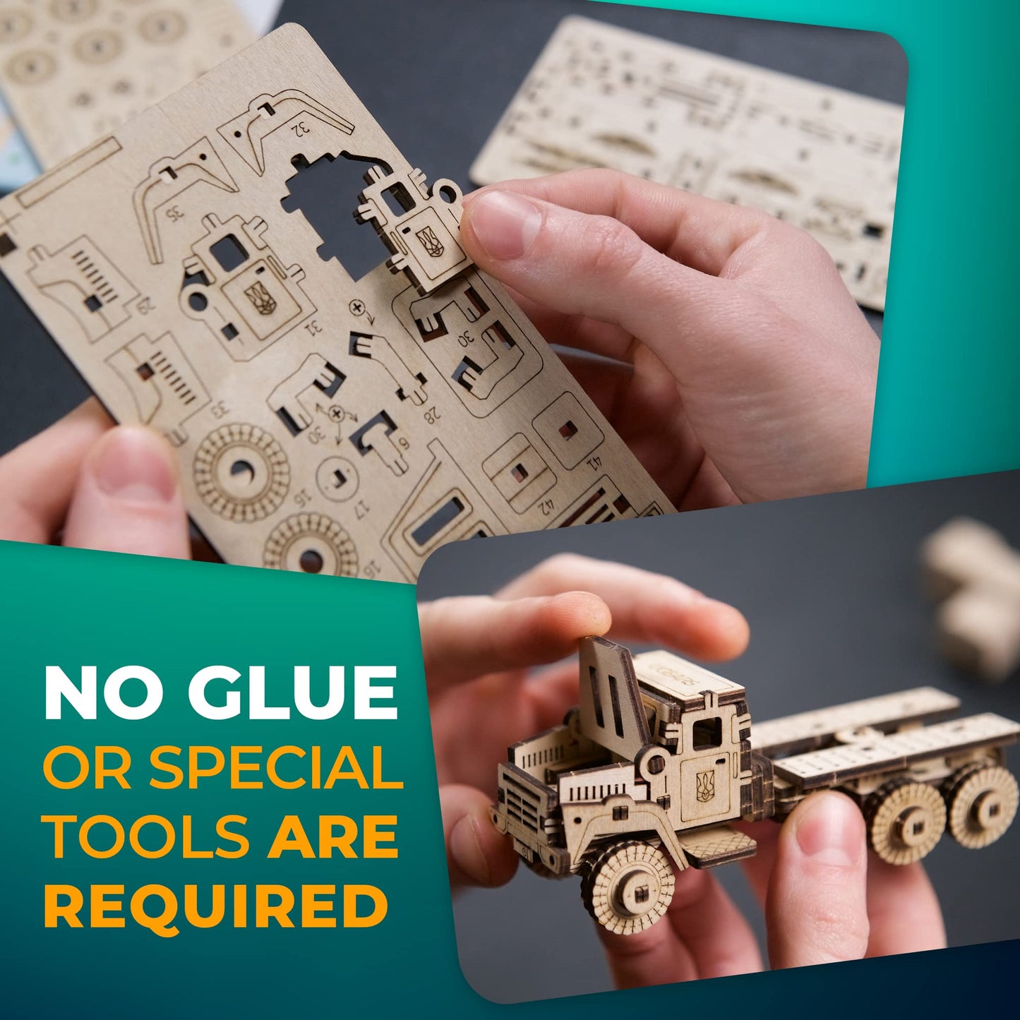 UGEARS Military Truck 3D Puzzle - Wooden Model Kit for Adults to Build - Mechanical Model Truck Car Making Kit - 3D Jigsaw Puzzle Wood Off-Road Car - DIY Brain Teaser Puzzle Construction Set