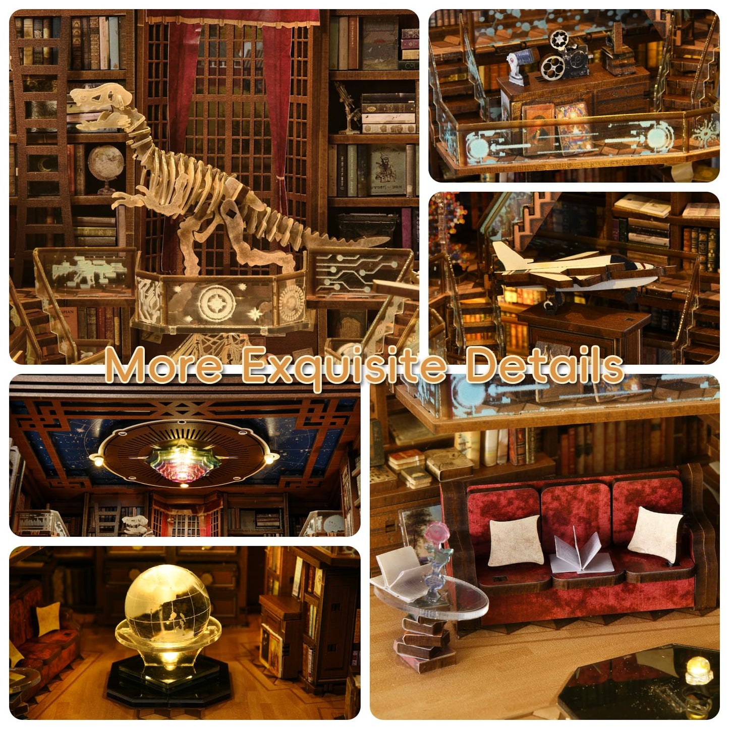 CCCDF DIY Book Nook Kit, Miniature Dollhouse Booknook Kit, 3D Wooden Puzzle Bookend Bookshelf Insert Decor with LED Light for Teens and Adults (Beyond Library Max)