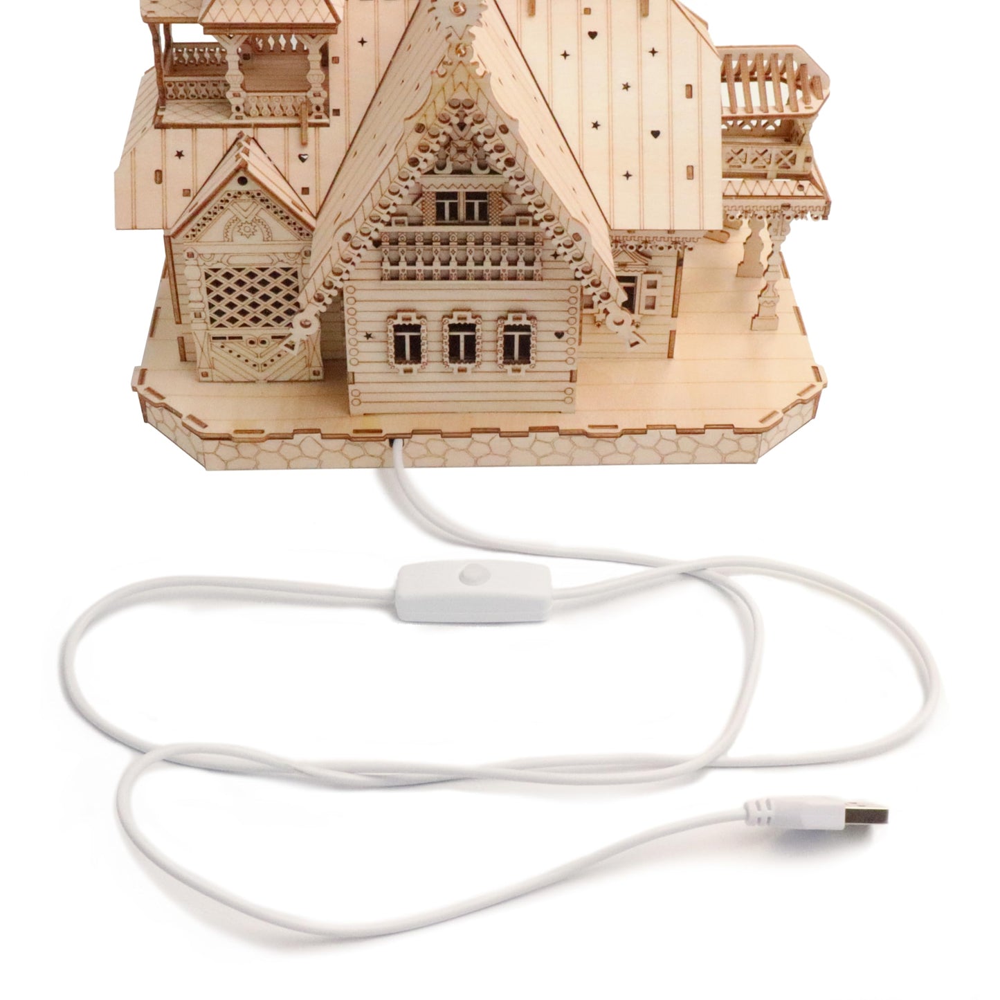 KWASVLYA Vintage Villa 3D Wooden Puzzle,Building Kits for Adults and Teens,Educational Brain Teaser Assembly Model with LED Lights,Skill Building and Creative Fun