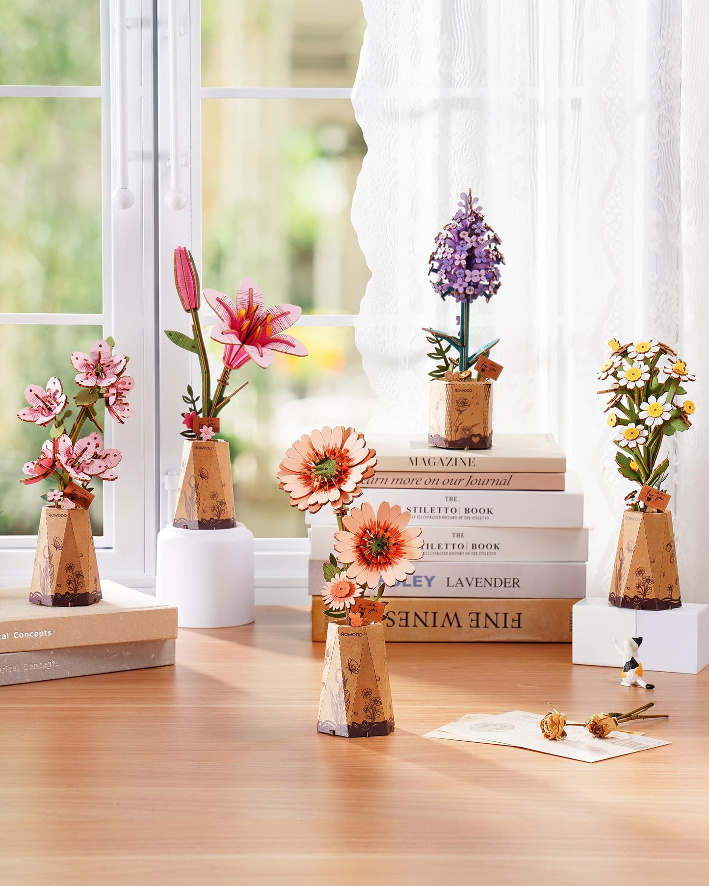 Rowood 3D Puzzles for Adults,DIY Wooden Cherry Blossom Bonsai Tree Botanical Collection Building Craft Kits for Women,Christmas/Birthday Gift- Sakura