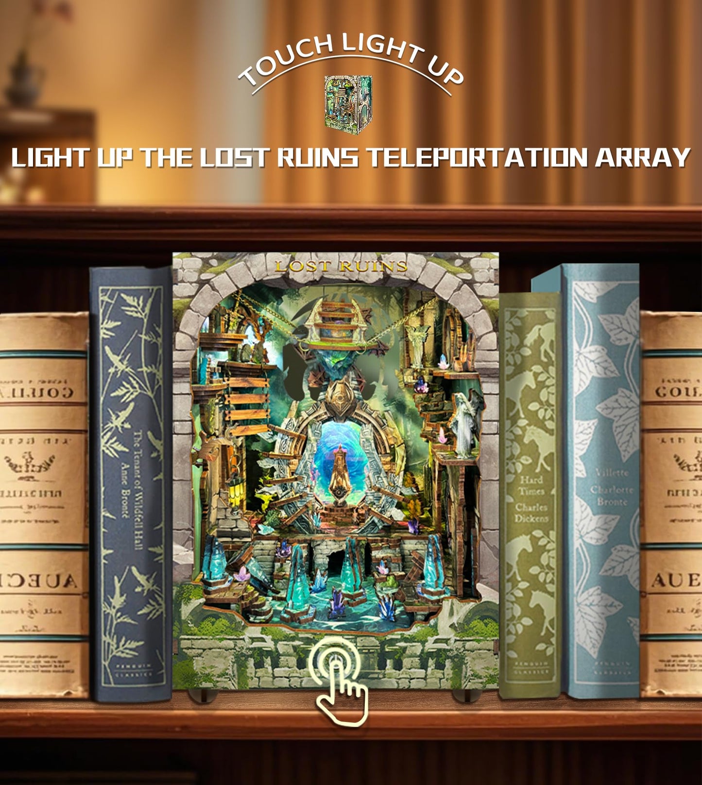 Spilay DIY Book Nook Kit,DIY Dollhouse Booknook Bookshelf Insert Decor Alley,Bookends Model Build kit,Handmade Crafts Gifts for Birthday Valentine's Day (Lost Ruins with Dust Cover)