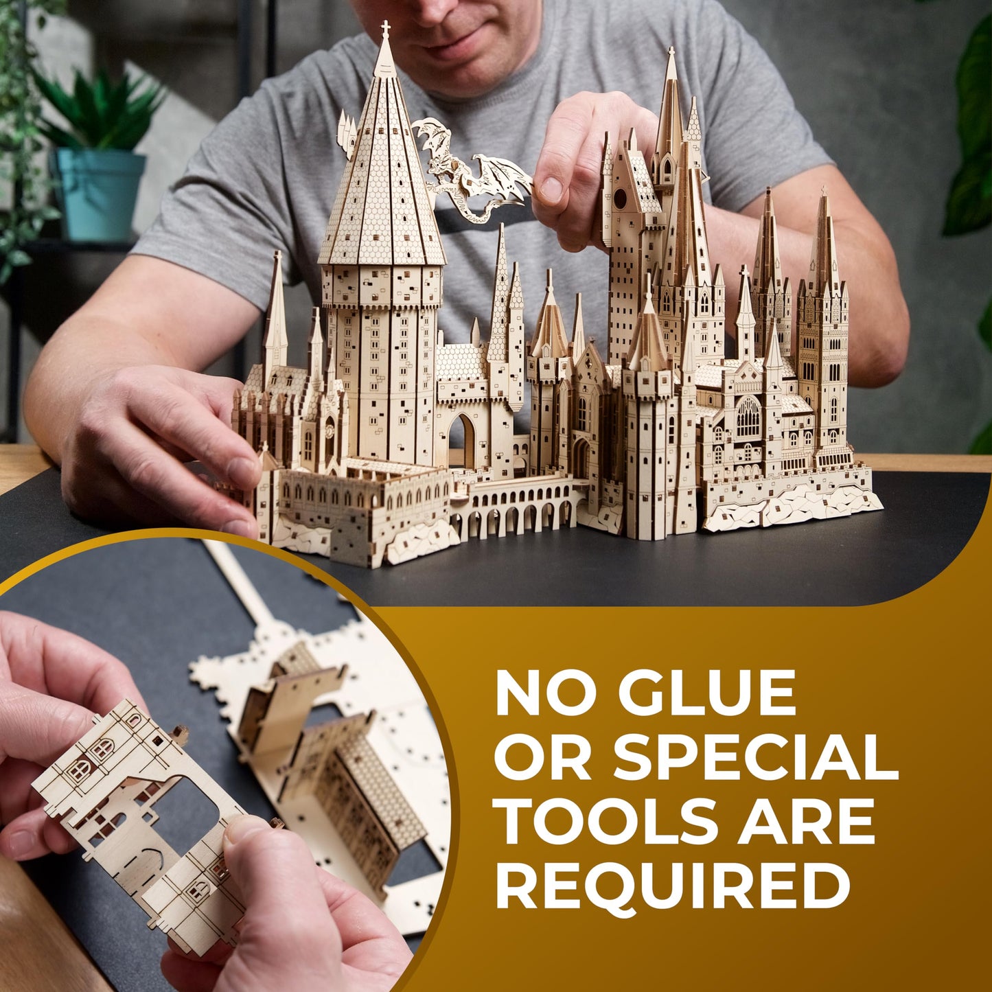 Ugears Harry Potter Hogwarts Castle 3D Wooden Puzzles for Adults - Harry Potter Castle Wooden Model Kits for Adults to Build, Mechanical Wood Puzzles Adult Building Sets, Hobby Kit, 3D Puzzle