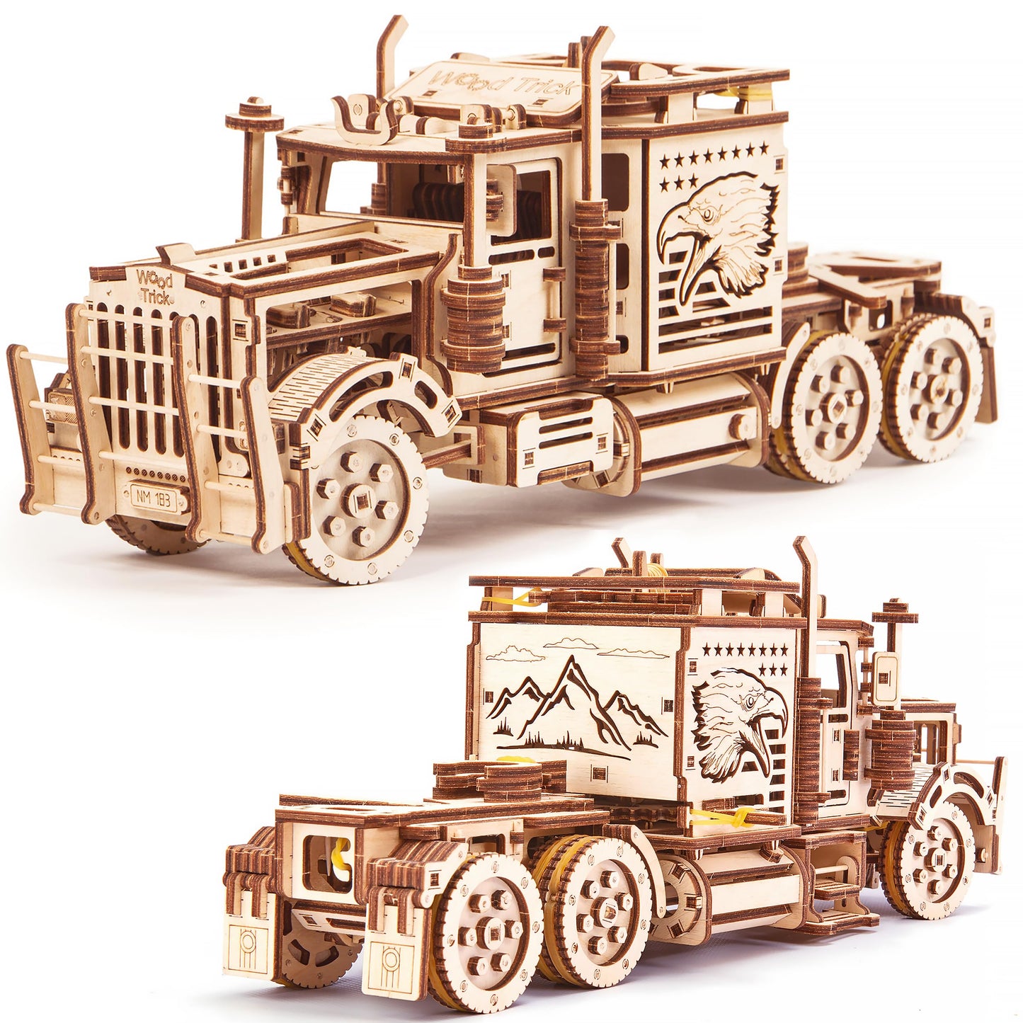 Wood Trick Big Rig Truck Car 3D Wooden Puzzles for Adults to Build - Rides up to 6ft - 14x6″ - Realistic Semi Truck - Wooden Models Engineering DIY Project Mechanical Wood 3D Puzzles Kits