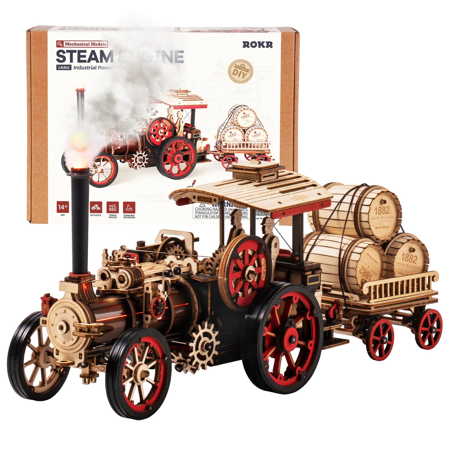 ROKR 3D Puzzle for Adults 469pcs Electric Vintage Car Steam Engine Model Kits, Mechanical Wooden Assembly Puzzles Vehicle DIY Hobbies Christmas Gifts for Men Women
