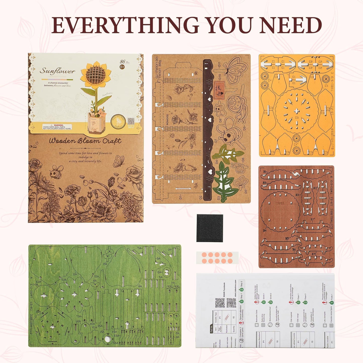 ROBOTIME Sunflower 3D Wooden Puzzle for Adults - DIY Crafts Building Kit, Relaxing Stress Relief Home Decor Art Model, Unique Birthday Gift for Mom, Women, Her