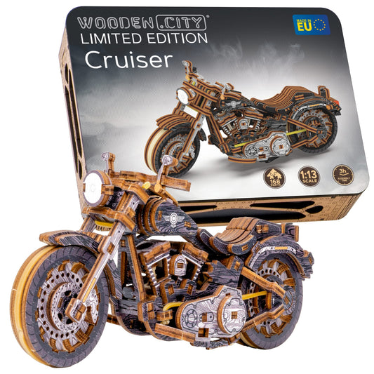 WOODEN.CITY Cruiser V‑Twin LE Mechanical Motorcycle Model Kit, 3D Puzzles for Adults – Motorcycle Puzzle for Adults and Teens; Build a Wooden Bike and Enjoy a Unique Gift