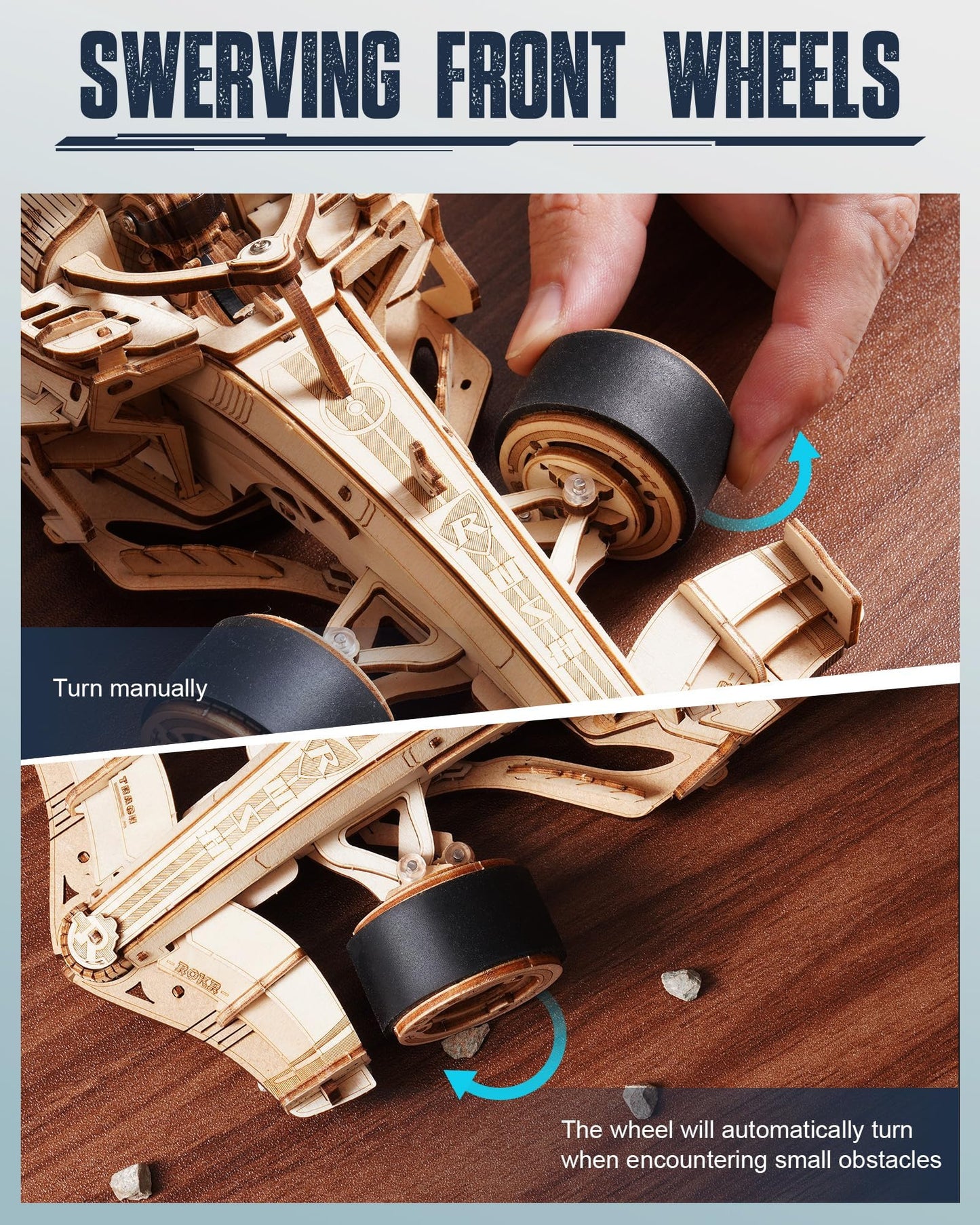 ROKR 3D Wooden Puzzle 1:18 Scale Formula Racing Cars for Adults, 5 Hour Build, Wind up Toys Model Car Kits for Adults to Build, Ideal Gift for Boys and Men