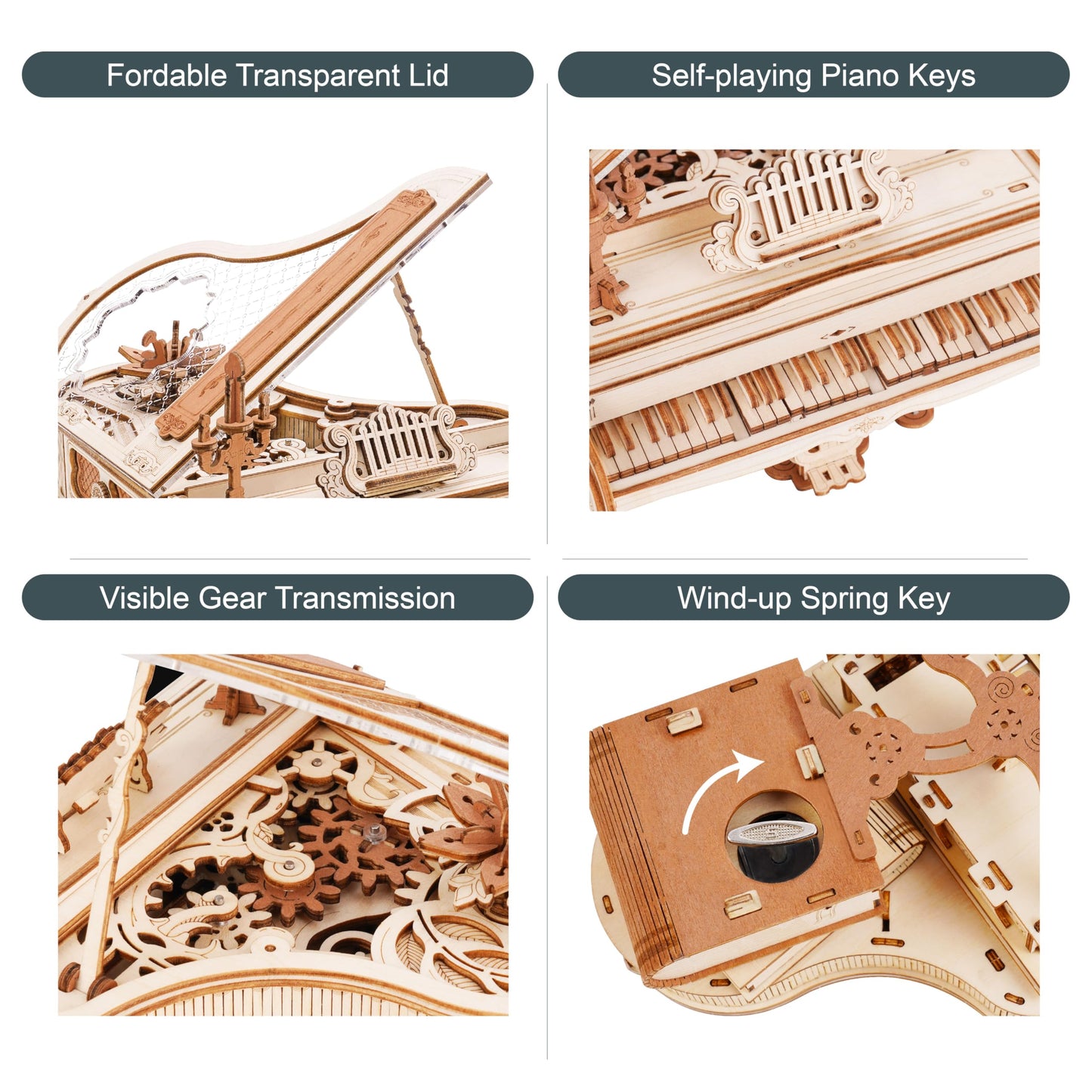 RoWood 3D Puzzles for Adults,DIY Music Box Gifts,Wooden Magic Piano Model Kits,Mechanical Wooden Puzzles,Music Box for Adults, Friends