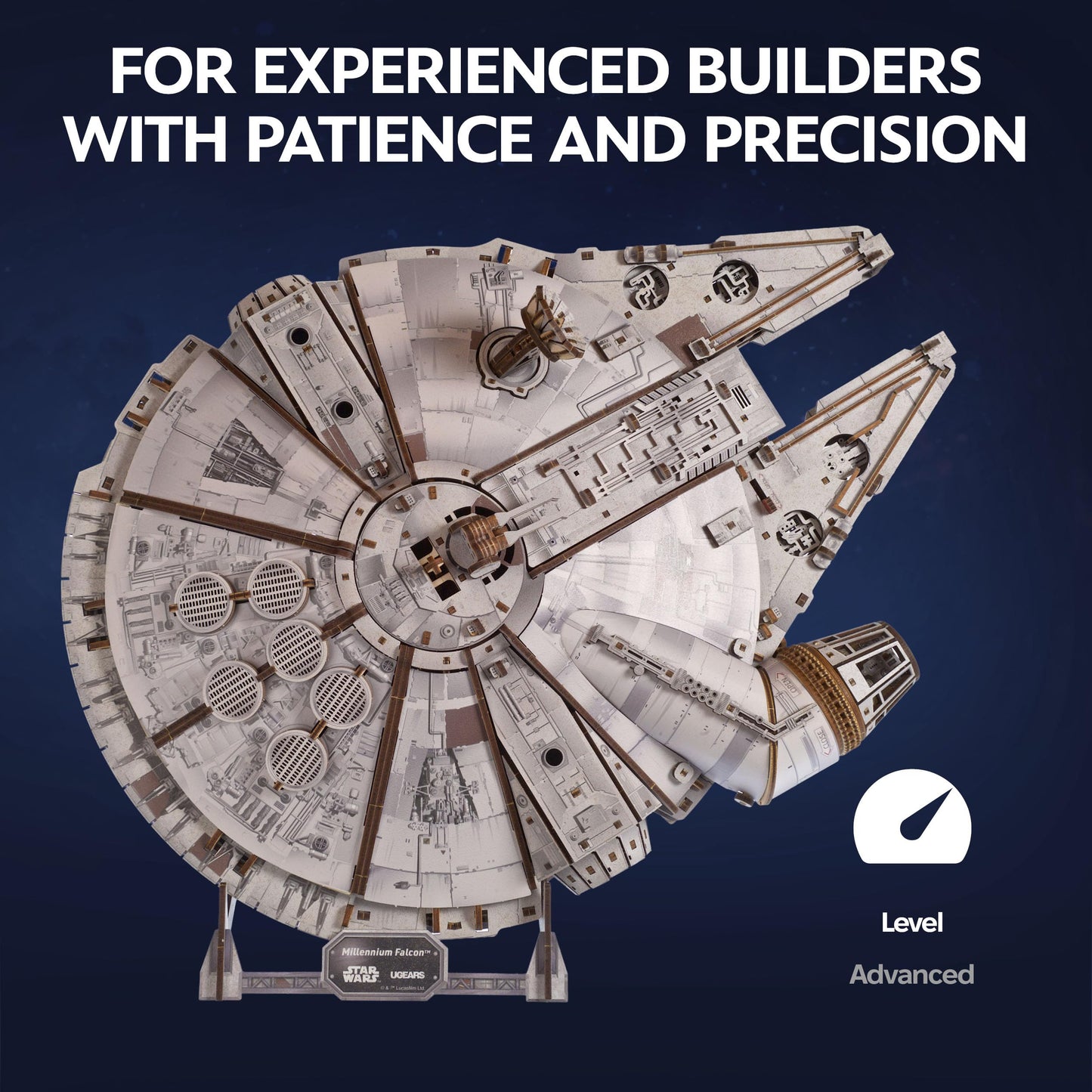 UGEARS Star Wars ™ Millennium Falcon™ 3D Wooden Puzzles for Adults - DIY Mechanical Model Kit, 3D Puzzle Brain Teaser Puzzles for Adults, Wood Model Building Kits, Hobbies for Men and Women