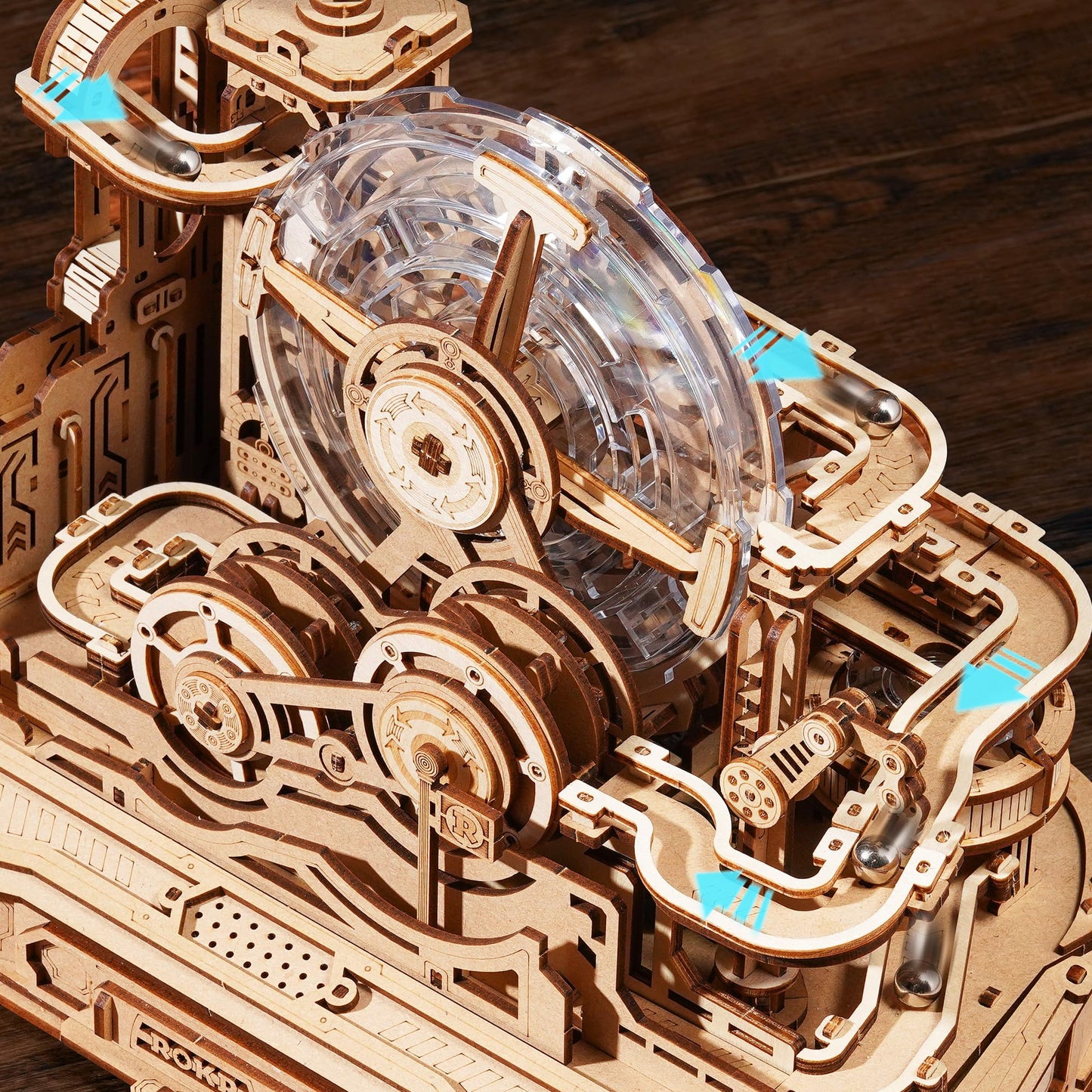 ROKR 3D Wooden Puzzles for Adults Miniature Marble Run Building Toys,DIY Pinball Machine Model Kits-Gear Ball Challenge EGC01
