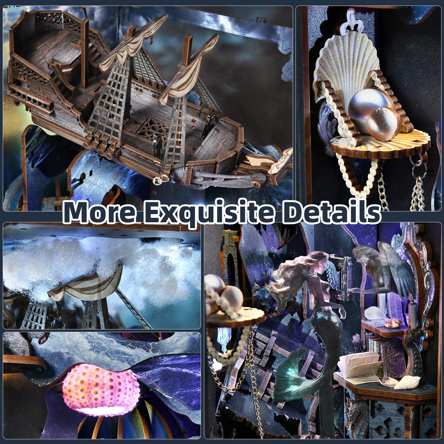 CCCDF Book Nook Kit, DIY Miniature Dollhouse Kit Tiny House Mini Booknook Craft Bookshelf Decor, 3D Wooden Puzzles for Adults, Gifts for Book Lovers (Song of The Sirens)