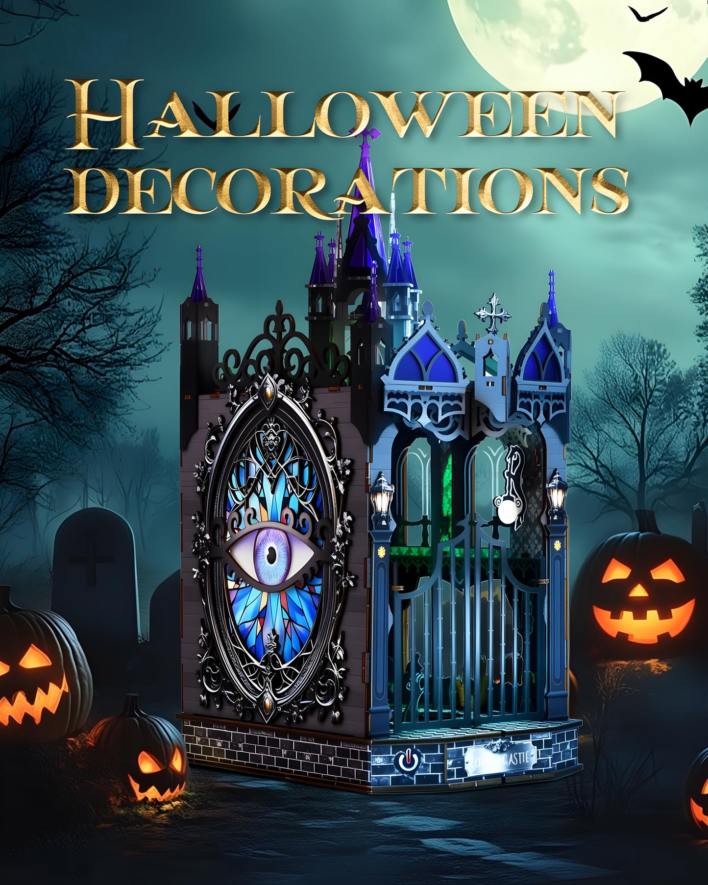 Halloween Book Nook Kit,Haunted House kit,3D Wooden Puzzle Miniature Booknook Bookend Bookshelf Decor with LED Light,Gothic Castle Bookshelf Insert for Home Decor Gift.