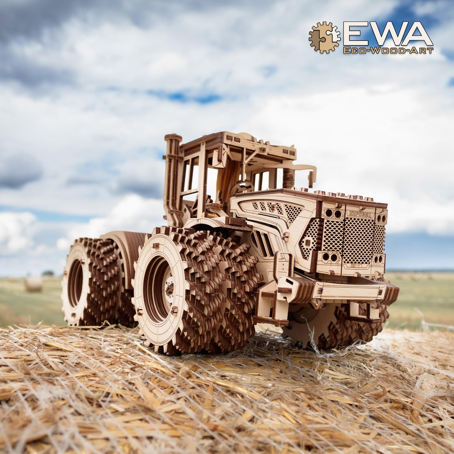 EWA Eco-Wood-Art - KIROVETS K-7M Three-Dimensional Mechanical Tractor-Puzzle for Adults and Teenagers-Collection Without Glue-596 Details, Colour Nature