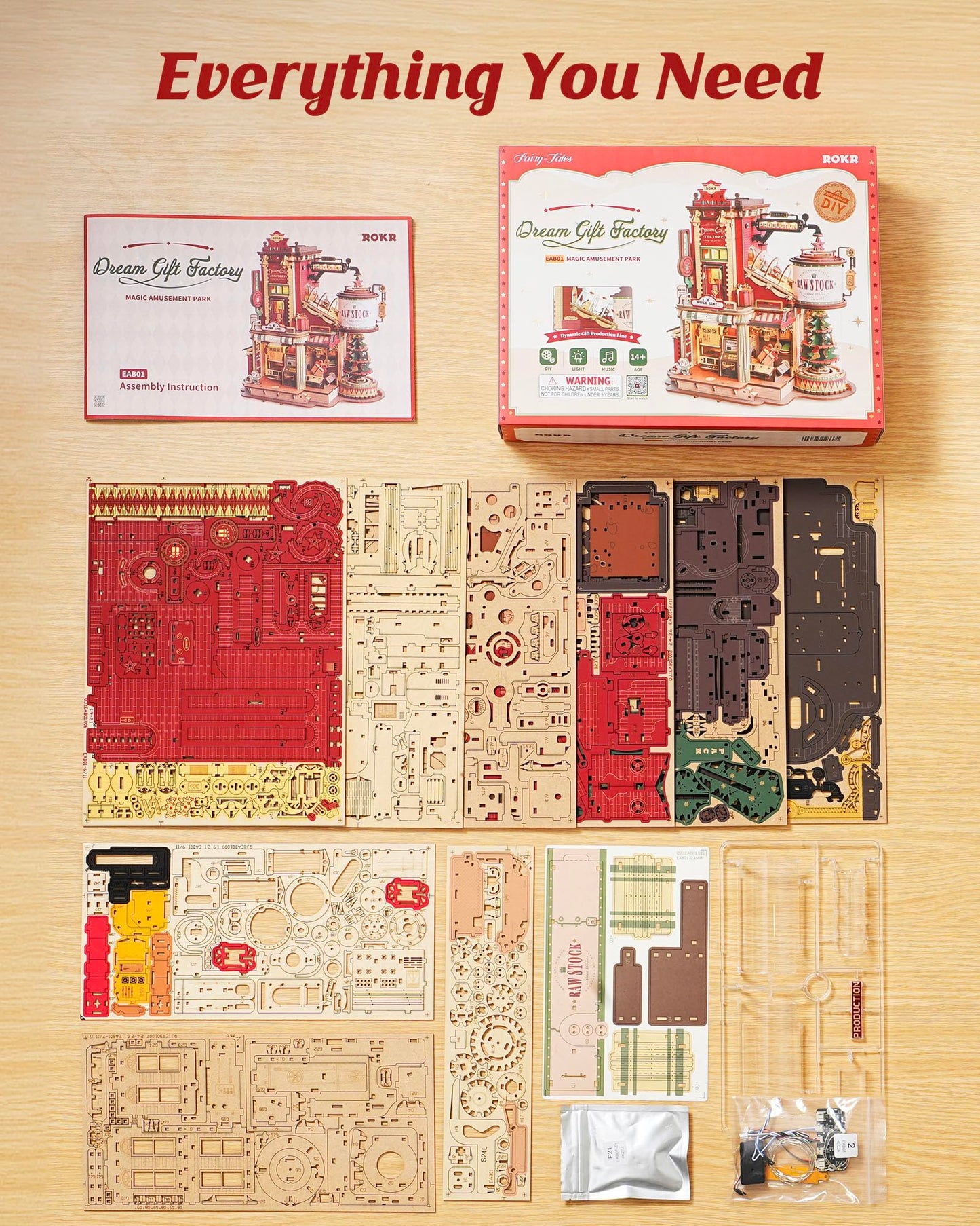 ROKR 3D Wooden Puzzle for Adult - Gift Factory Mechanical Model Kit with Music & Lights, 449pcs Adult Wooden Puzzles, DIY Building Toy for Teens & Adults