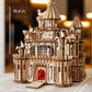 Wood Trick Dragon Castle Movable Wooden 3D Puzzles for Adults to Build - Red LED - Greensleeves Melody - Towers Rotating - Engineering DIY Project Mechanical Model Kits for Adults