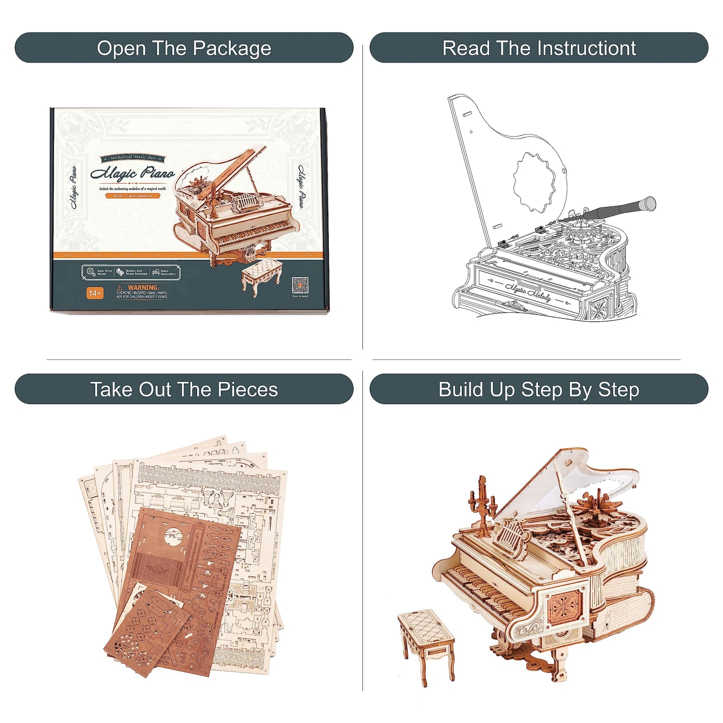 RoWood 3D Puzzles for Adults,DIY Music Box Gifts,Wooden Magic Piano Model Kits,Mechanical Wooden Puzzles,Music Box for Adults, Friends