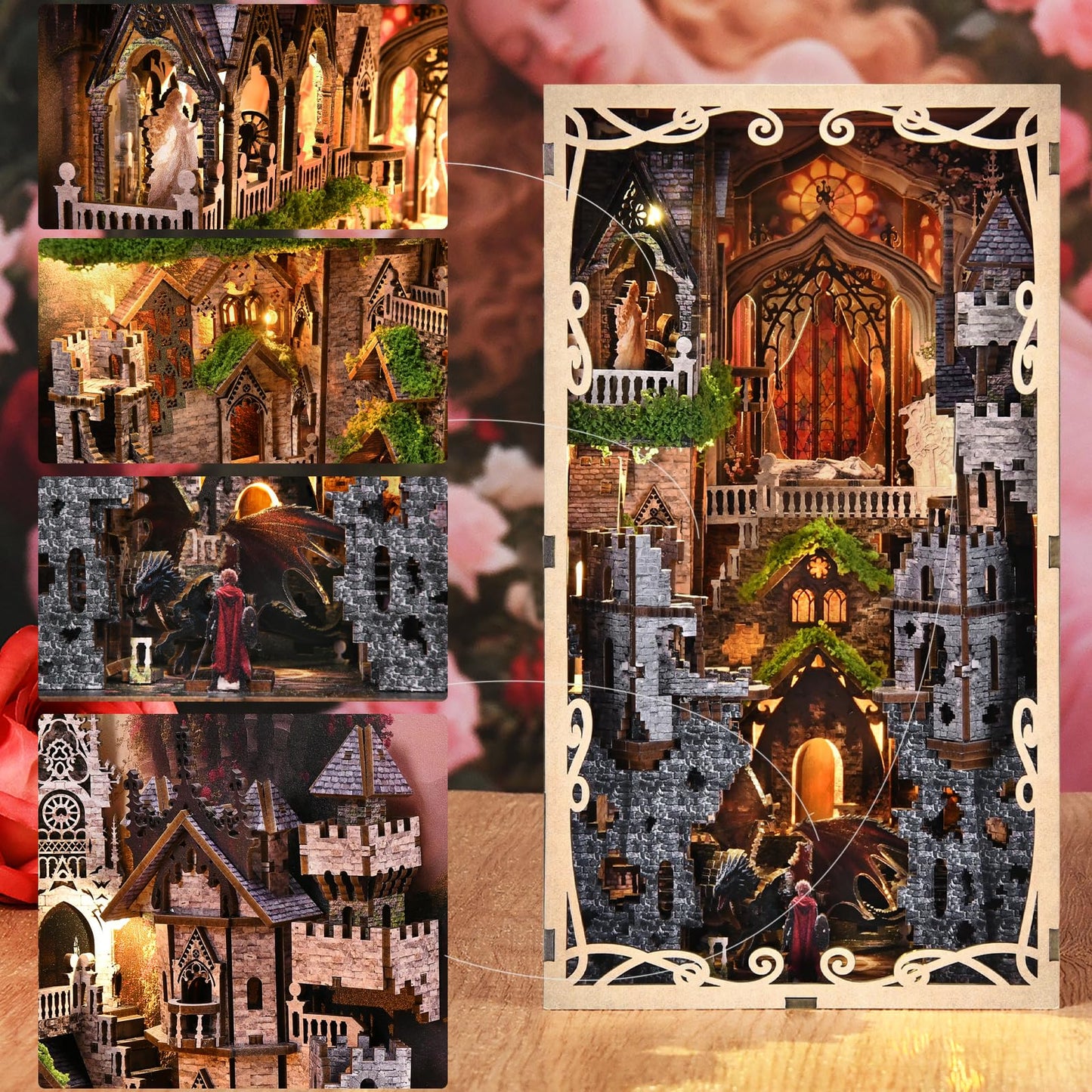 CCCDF Book Nook Kit, DIY Miniature Dollhouse Booknook Kit, 3D Wooden Puzzle Bookend Bookshelf with LED Light for Adults Teens, Gifts for Family and Friends (Sleeping Beauty)