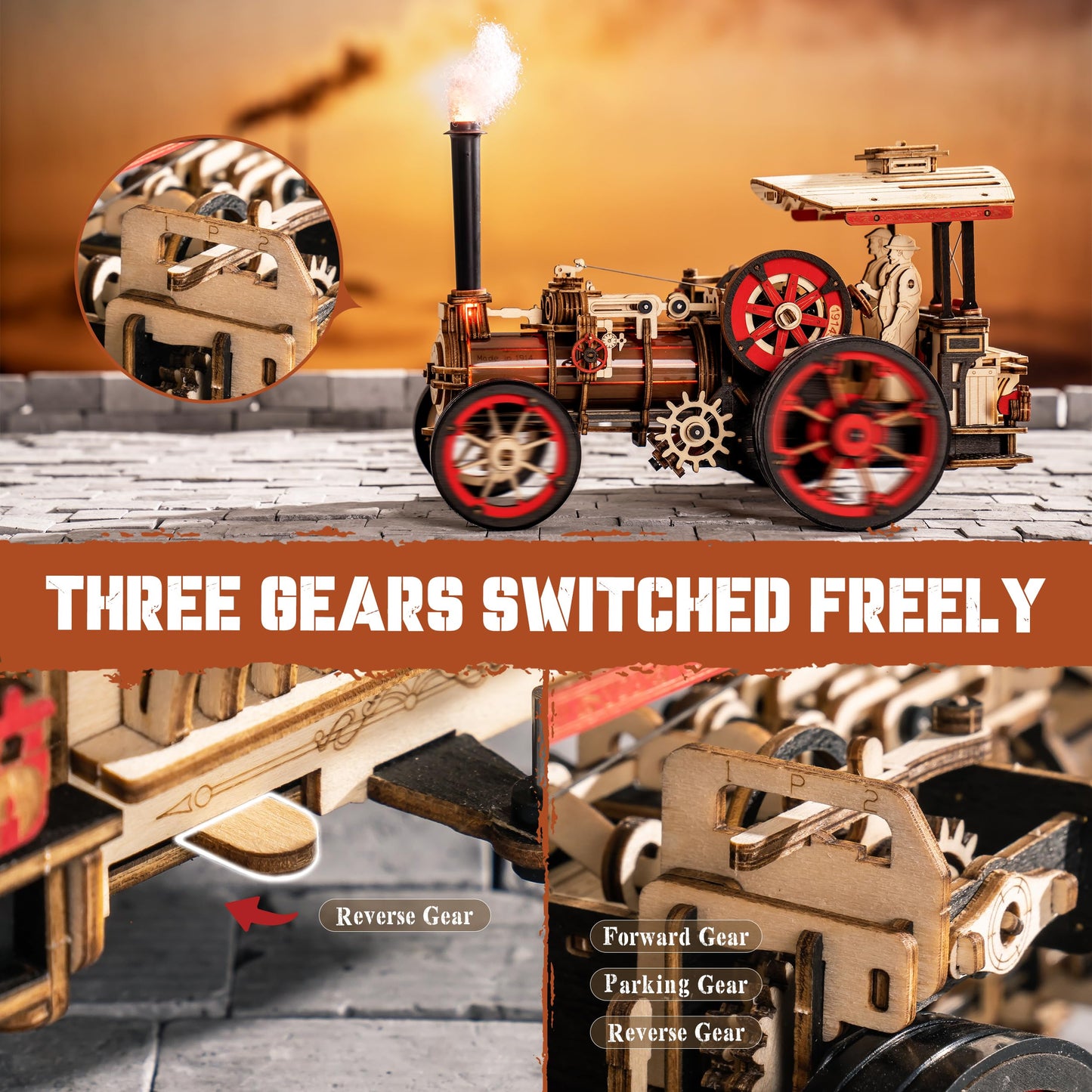 rowood 3D Wooden Puzzles for Adults, Steam Engine Car Model Kit, 1:28 Scale Mechanical Steam Locomotive Wooden Puzzle, 469PCS,Assembly Time 6H, Awesome Gifts for Adults