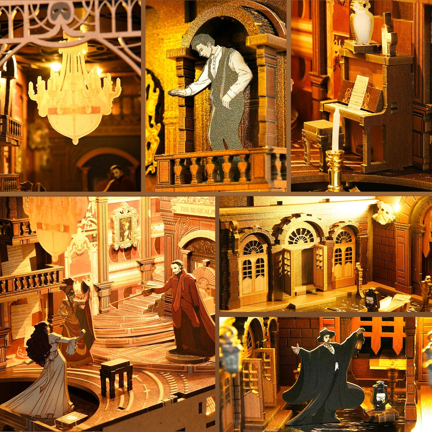 CCCDF Book Nook Kit, DIY Miniature Dollhouse Booknook Kit, 3D Wooden Puzzle Bookend Bookshelf Insert Decor with LED Light for Teens and Adults (Phantom of The Opera)