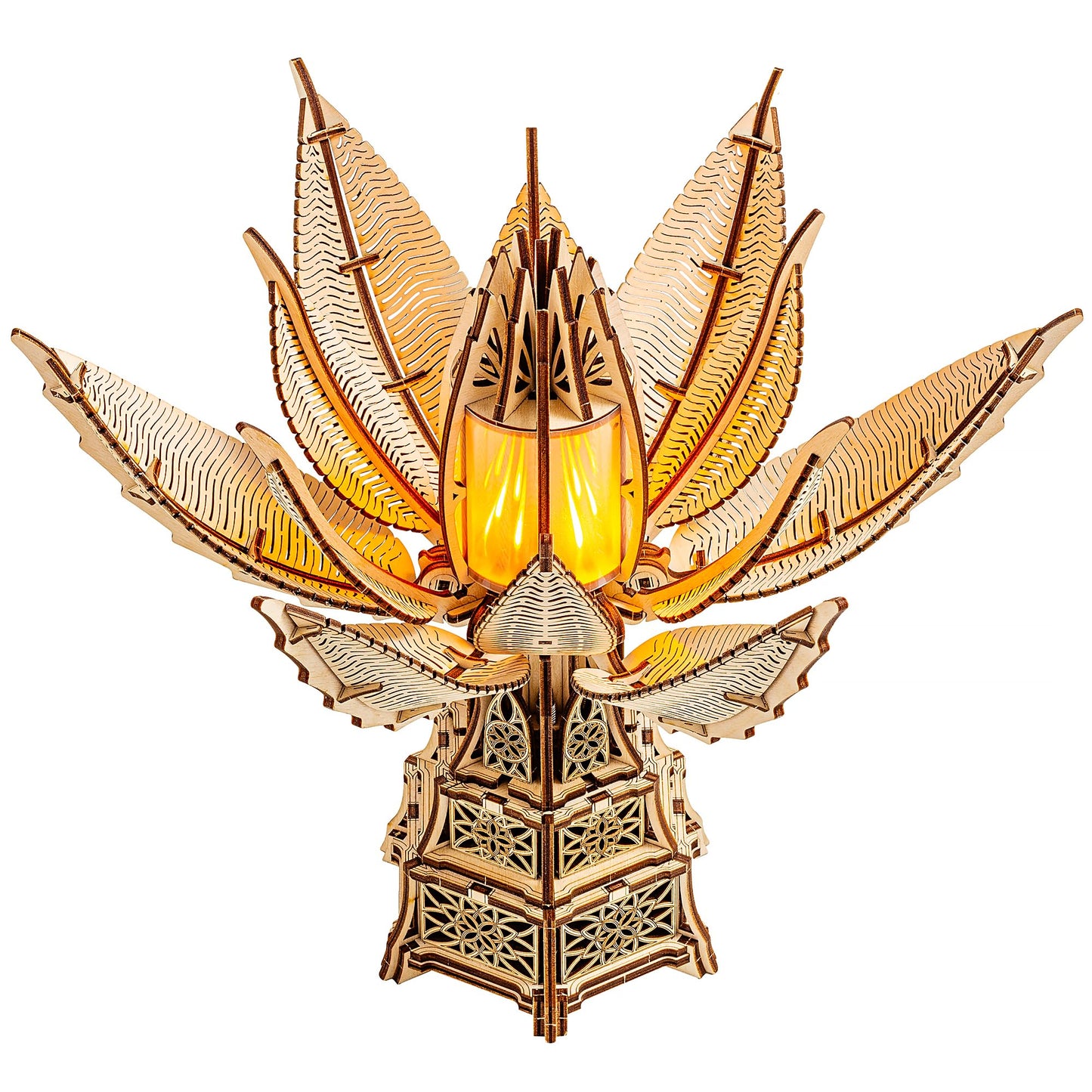 Wood Trick Fiery Bloom Luminous LED 3D Wooden Puzzles for Adults to Build - Interactive Mechanical Movement - Engineering DIY Project Mechanical 3D Puzzle Model Kits for Adults