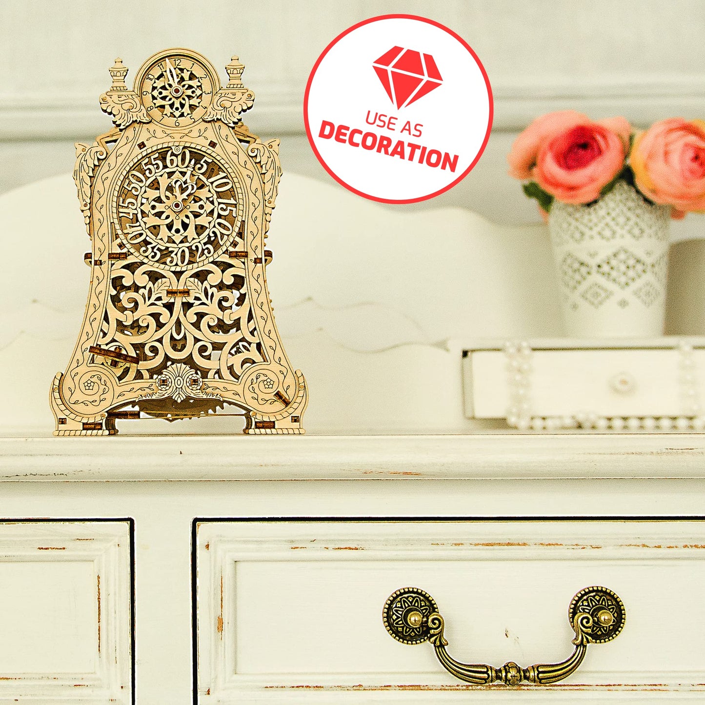 WOODEN.CITY Magic Clock 3D Wooden Puzzle for Adults – Mechanical Table Clock Kit with Working Gears - 140 Laser-Cut Pieces – Build & Display for Adults & Teens - Model Kit Gift