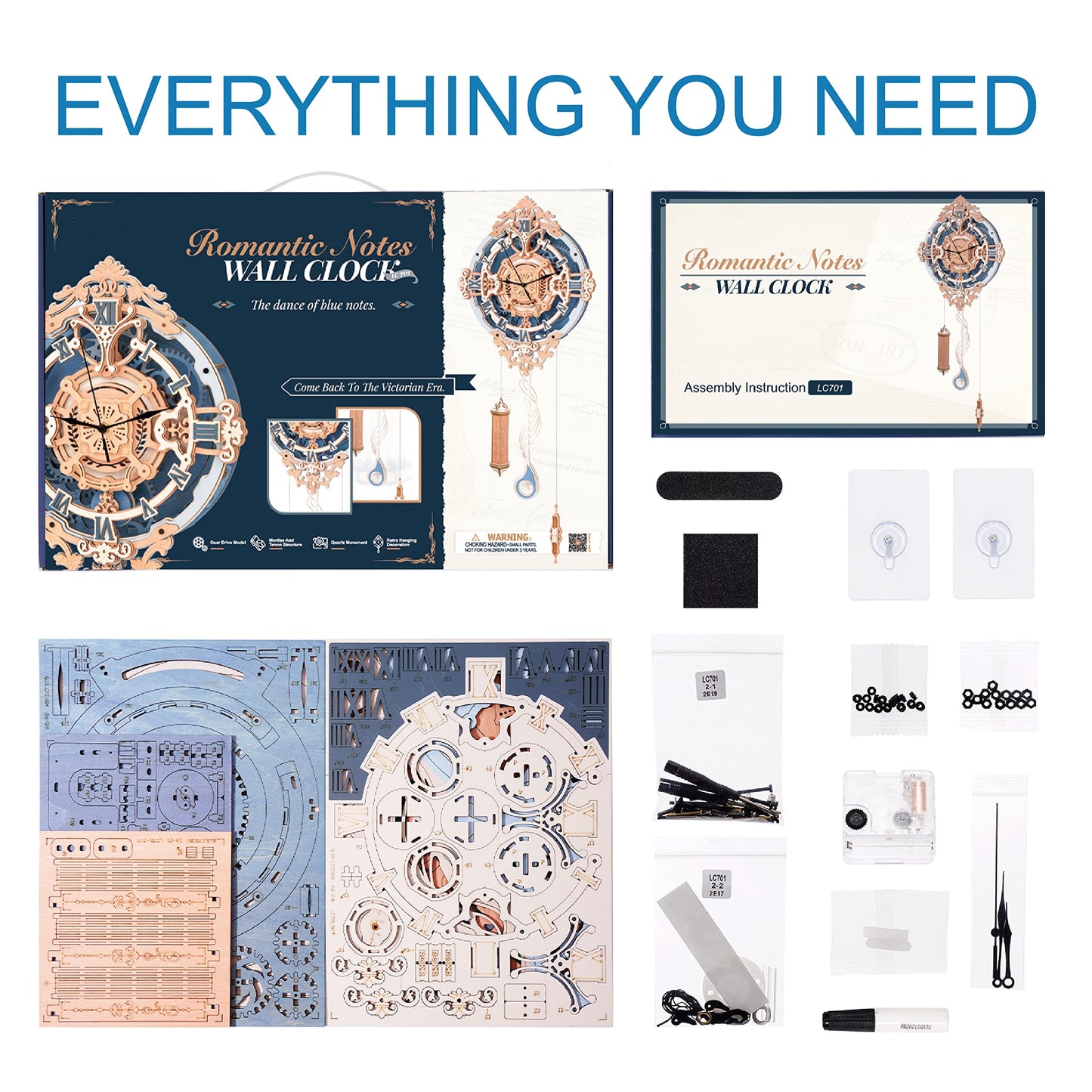 ROBOTIME Clock Wooden Puzzle, 3D Puzzle for Adults Wooden Metal Mechanical Model Clock Kits to Build, Hobbies Gift for Men Aesthetic DIY Decoration Wall Clock with Pendulum