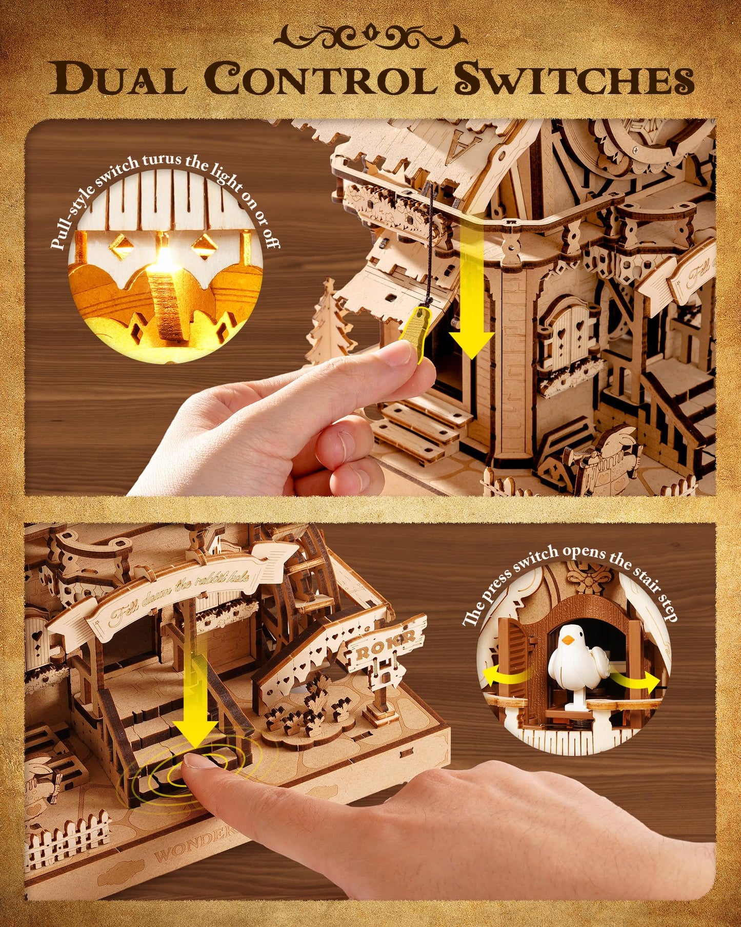 ROKR 3D Wooden Puzzles for Adults,Wooden Cuckoo Clock Model kit,435 Piece 3D Puzzles,Ideal Gift for Adults and Teens