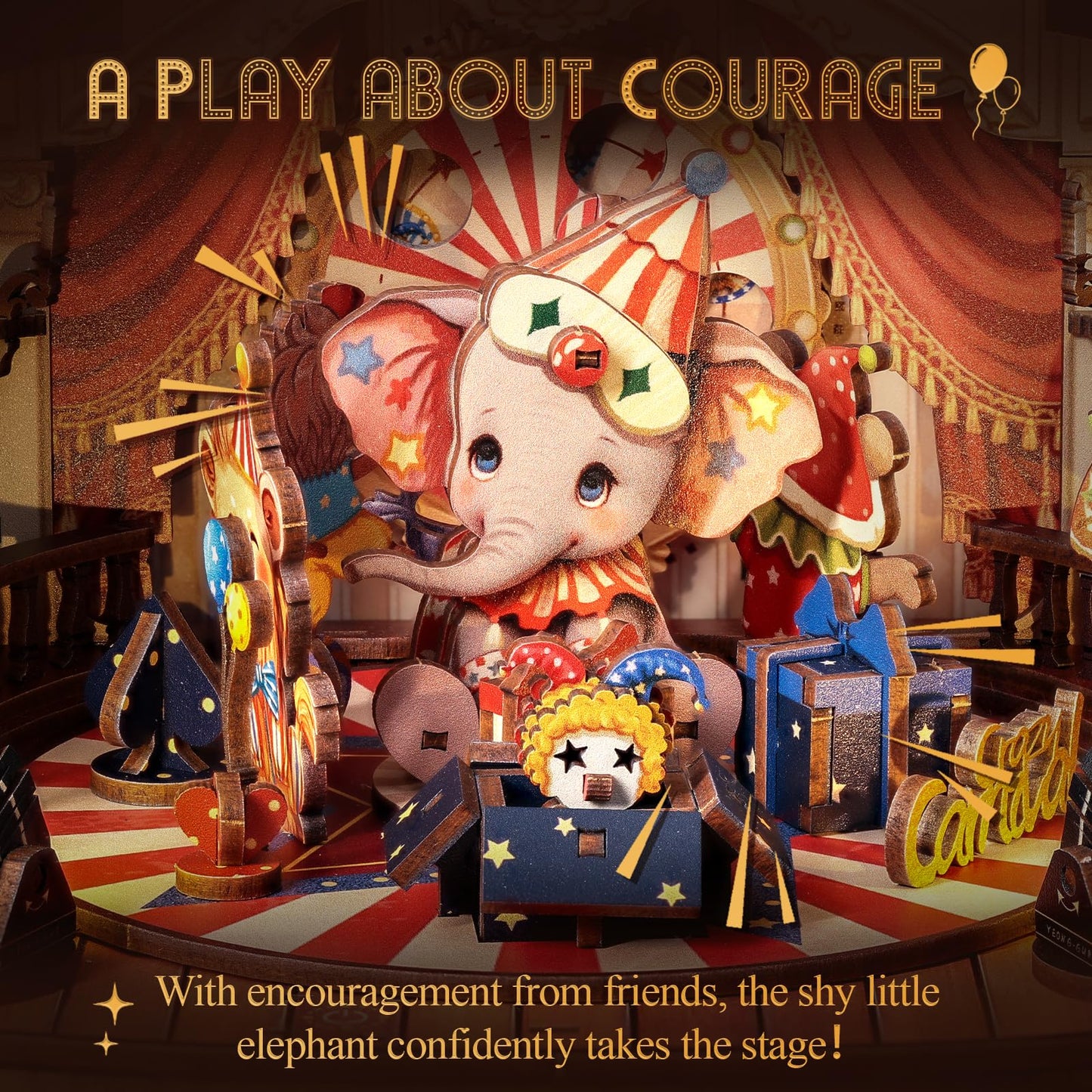 CUTEBEE 3D Puzzles Wooden Theater for Adults - DIY Music Box Rotating Miniature House Kit Model Building Set with LED Light, Home Bookshelf Decor, Unique Birthday Gifts (Animal Carnival)