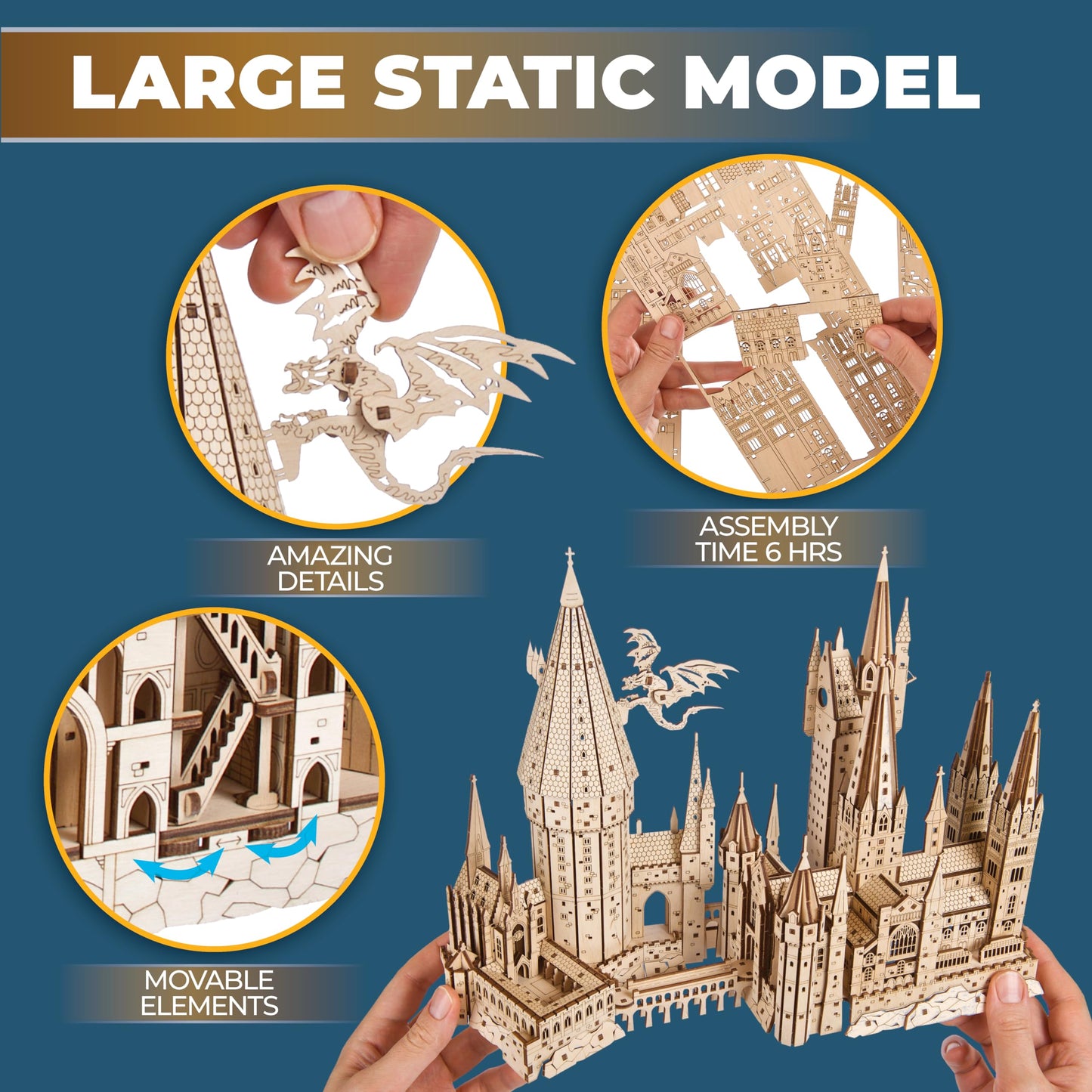Ugears Harry Potter Hogwarts Castle 3D Wooden Puzzles for Adults - Harry Potter Castle Wooden Model Kits for Adults to Build, Mechanical Wood Puzzles Adult Building Sets, Hobby Kit, 3D Puzzle