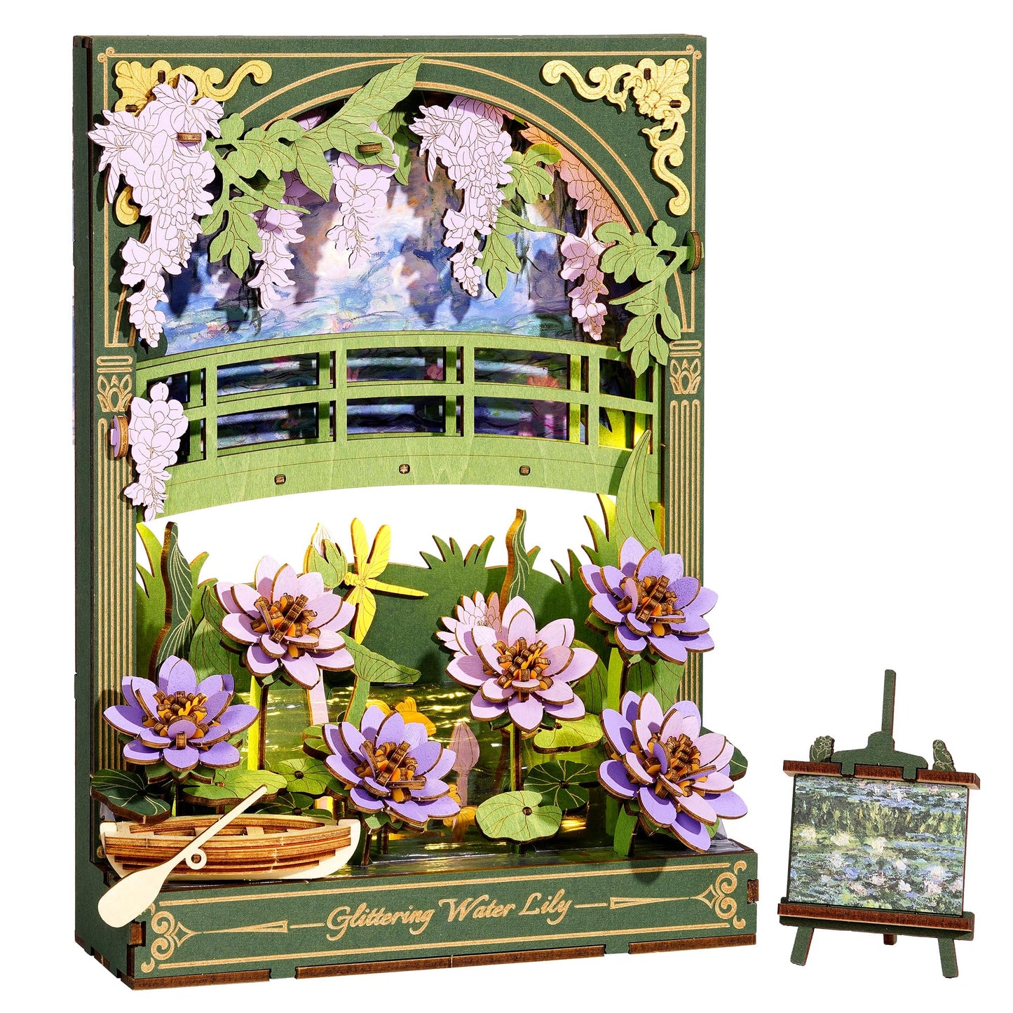 Wowood 3D Wooden Puzzles for Adults - Monet Water Lily DIY Model Building Kits with LED Light - Home Decor, Wall Art & Unique Creative Gifts for Art Lovers