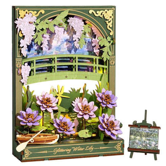 Wowood 3D Wooden Puzzles for Adults - Monet Water Lily DIY Model Building Kits with LED Light - Home Decor, Wall Art & Unique Creative Gifts for Art Lovers