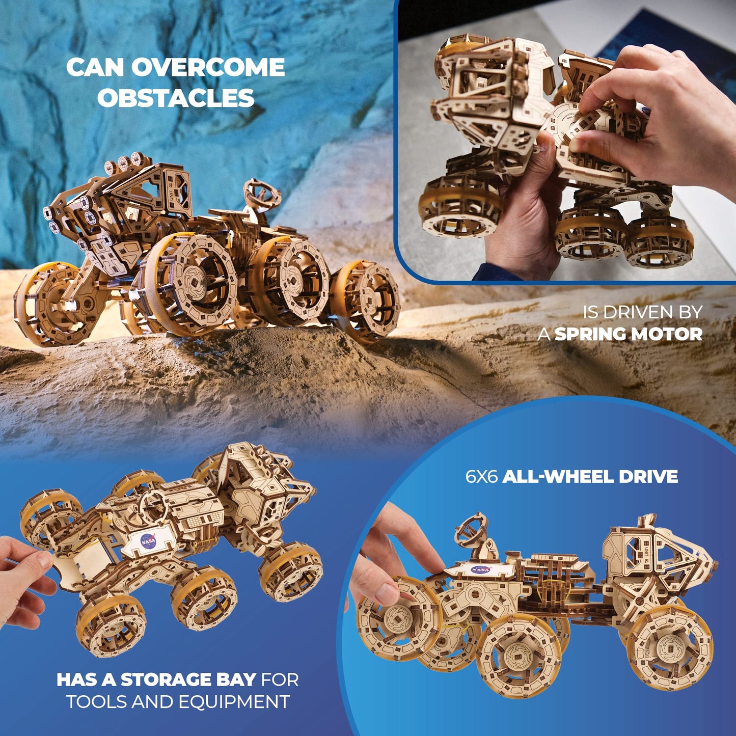 UGEARS Manned Mars Rover NASA - 3D Wooden Puzzles for Adults Car Puzzles for Adults – Mechanical 3D Puzzle Models to Build with Spring Drive DIY Crafts