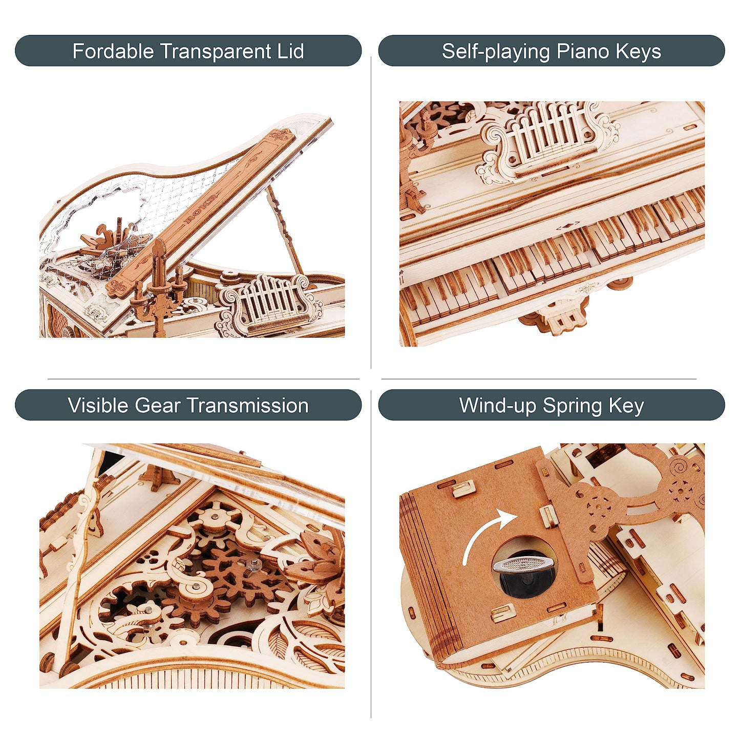 ROBOTIME AMK81 Magic Piano 3D Puzzles for Adults-Mechanical 3D Puzzles Musical Instrument-Wooden Music Box Puzzle Kit to Build-Aesthetic Desk Decor Unique Gift for Men/Women