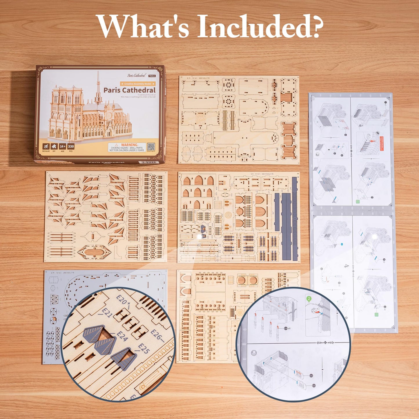 ROBOTIME 3D Wooden Puzzles for Adults, Scale 1: 460 Notre Dame de Paris Building Set, Architecture Wooden Model Kit Creative Gift