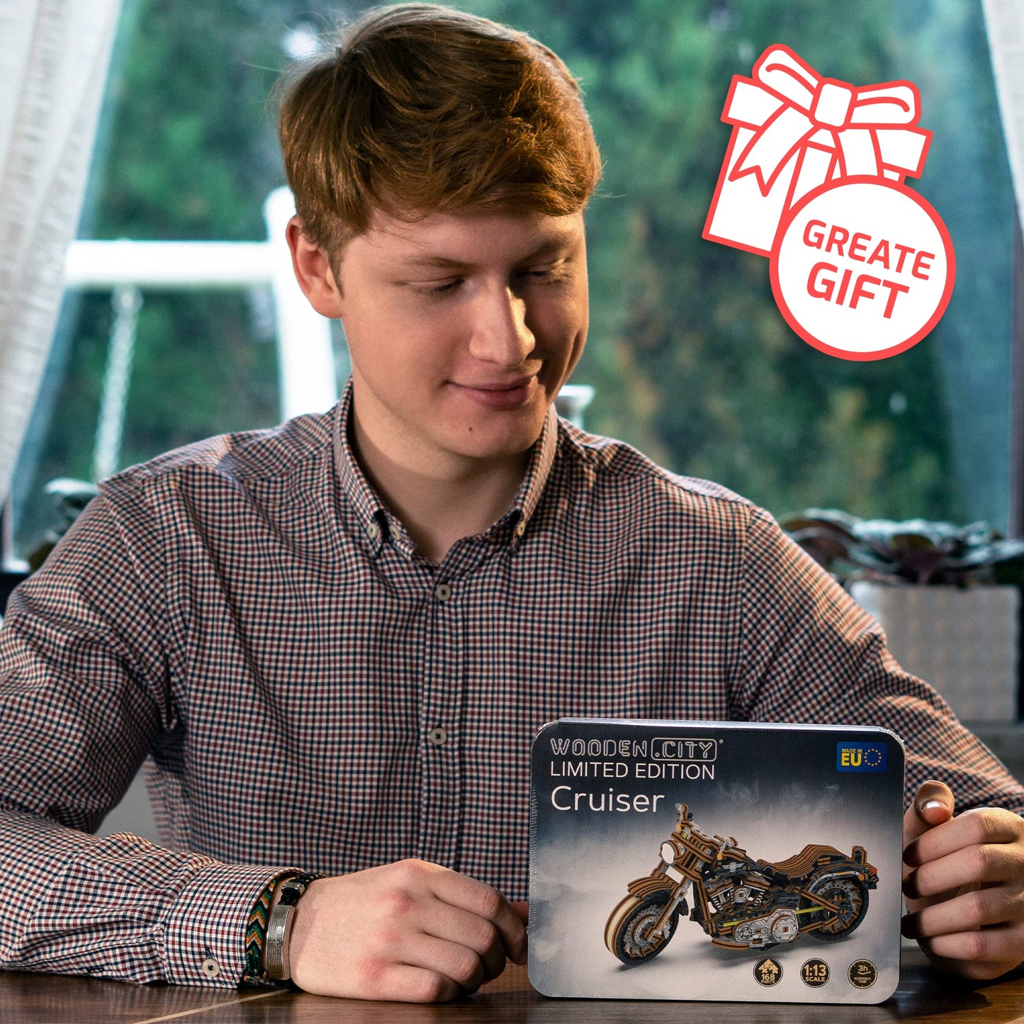 WOODEN.CITY Cruiser V‑Twin LE Mechanical Motorcycle Model Kit, 3D Puzzles for Adults – Motorcycle Puzzle for Adults and Teens; Build a Wooden Bike and Enjoy a Unique Gift