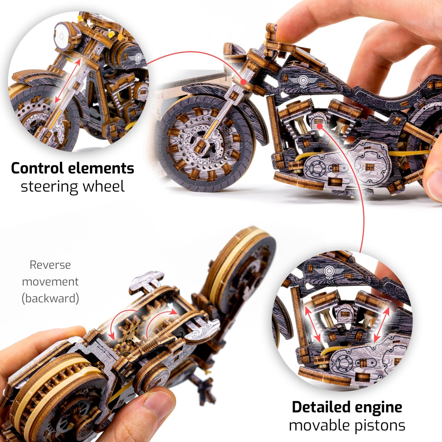 WOODEN.CITY Cruiser V‑Twin LE Mechanical Motorcycle Model Kit, 3D Puzzles for Adults – Motorcycle Puzzle for Adults and Teens; Build a Wooden Bike and Enjoy a Unique Gift