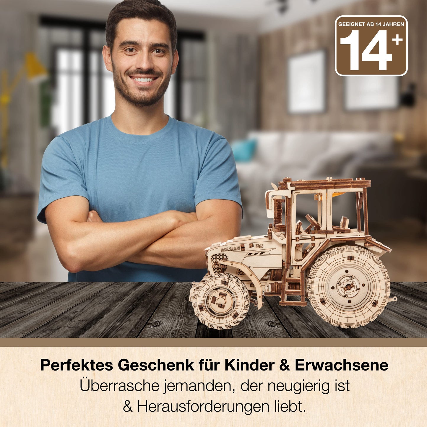 Tractor BELARUS-82 Model - Exquisite Collectible Mechanical 3D Wooden Puzzle for Adults, Perfect Shelf Display for Home or Office