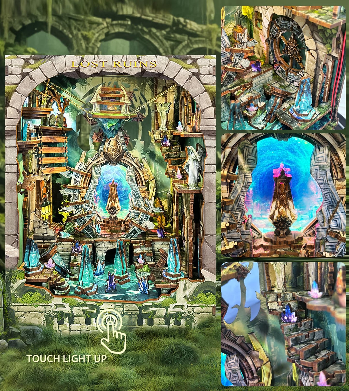 Spilay DIY Book Nook Kit,DIY Dollhouse Booknook Bookshelf Insert Decor Alley,Bookends Model Build kit,Handmade Crafts Gifts for Birthday Valentine's Day (Lost Ruins with Dust Cover)