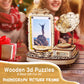 KWASVLYA 3D Wooden Gramophone - Dual-Motion Music Box & Rotating Photo Frame with LED Lights | Vintage Gram-Style Memory Display | 3-Hour Assembly Puzzle (Holds 3x5 Photos)