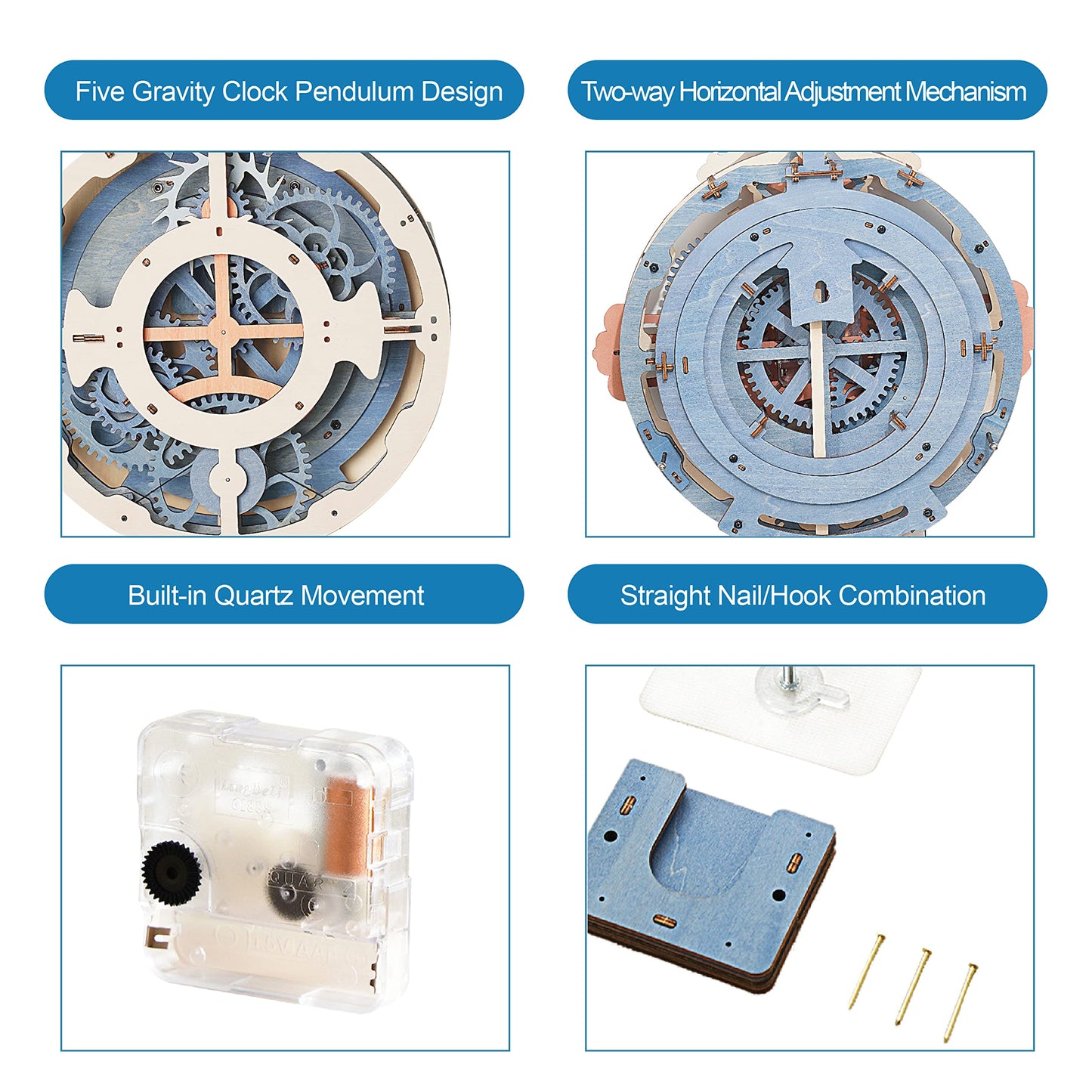 ROBOTIME Clock Wooden Puzzle, 3D Puzzle for Adults Wooden Metal Mechanical Model Clock Kits to Build, Hobbies Gift for Men Aesthetic DIY Decoration Wall Clock with Pendulum