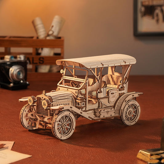 ROBOTIME MC801 Vintage Car 3D Puzzle, 3D Wooden Puzzle Retro Model Kit for Adults, Gift for Antique Car Lovers, Aesthetic Home Decor