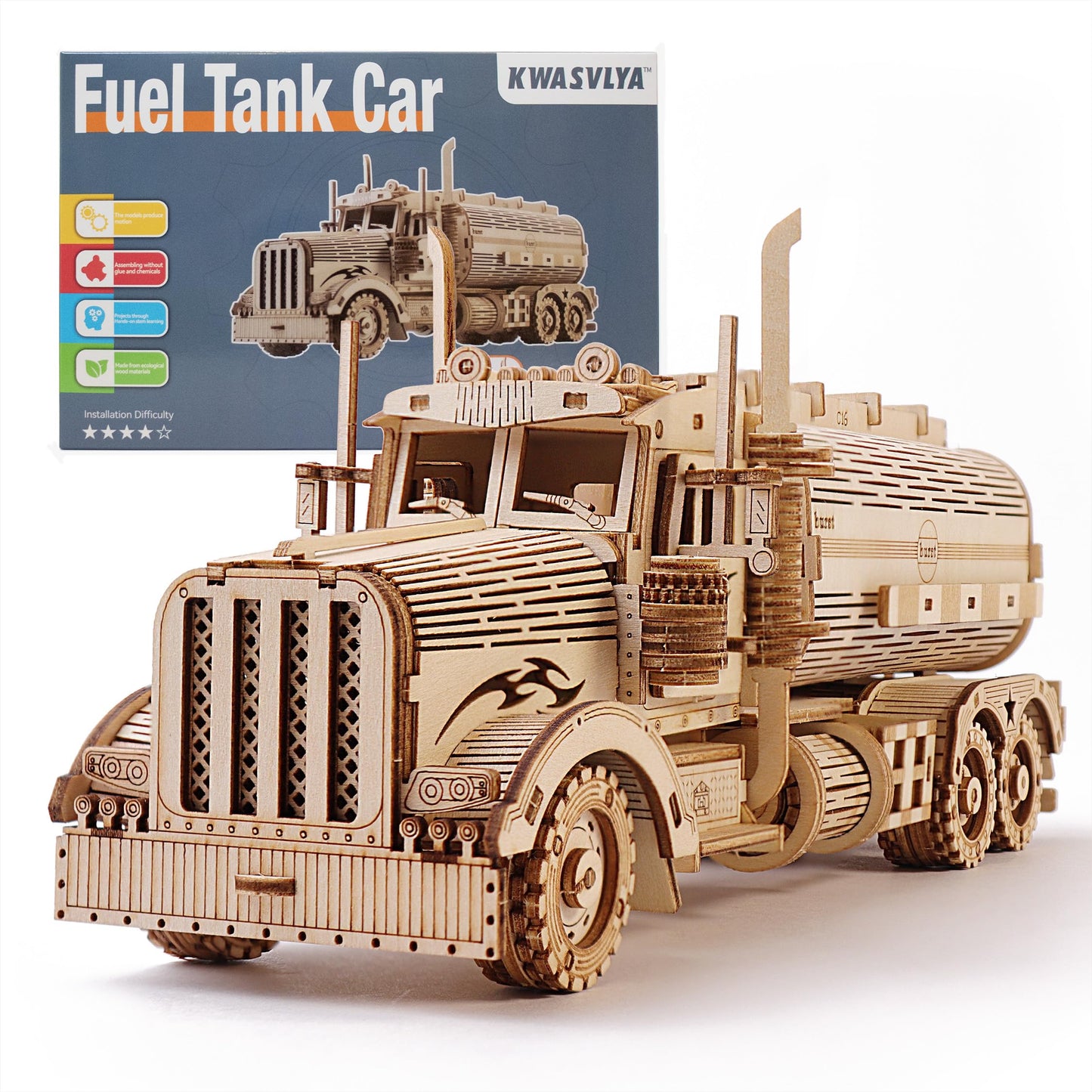 KWASVLYA Truck Model,3D Wooden Puzzles for Adults and Teens, Challenging 3D Puzzle Car,307PCS, Brainteasers and Wooden Models for Christmas/Birthday（Fuel Truck Model）