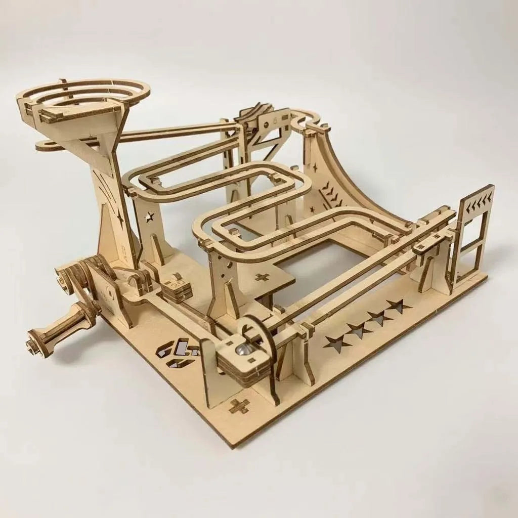 DIY 3D Wooden Marble Track Puzzle Kit - Mechanical Drive Model with Rotational Design, High Quality Wooden Board, Rotational Mec