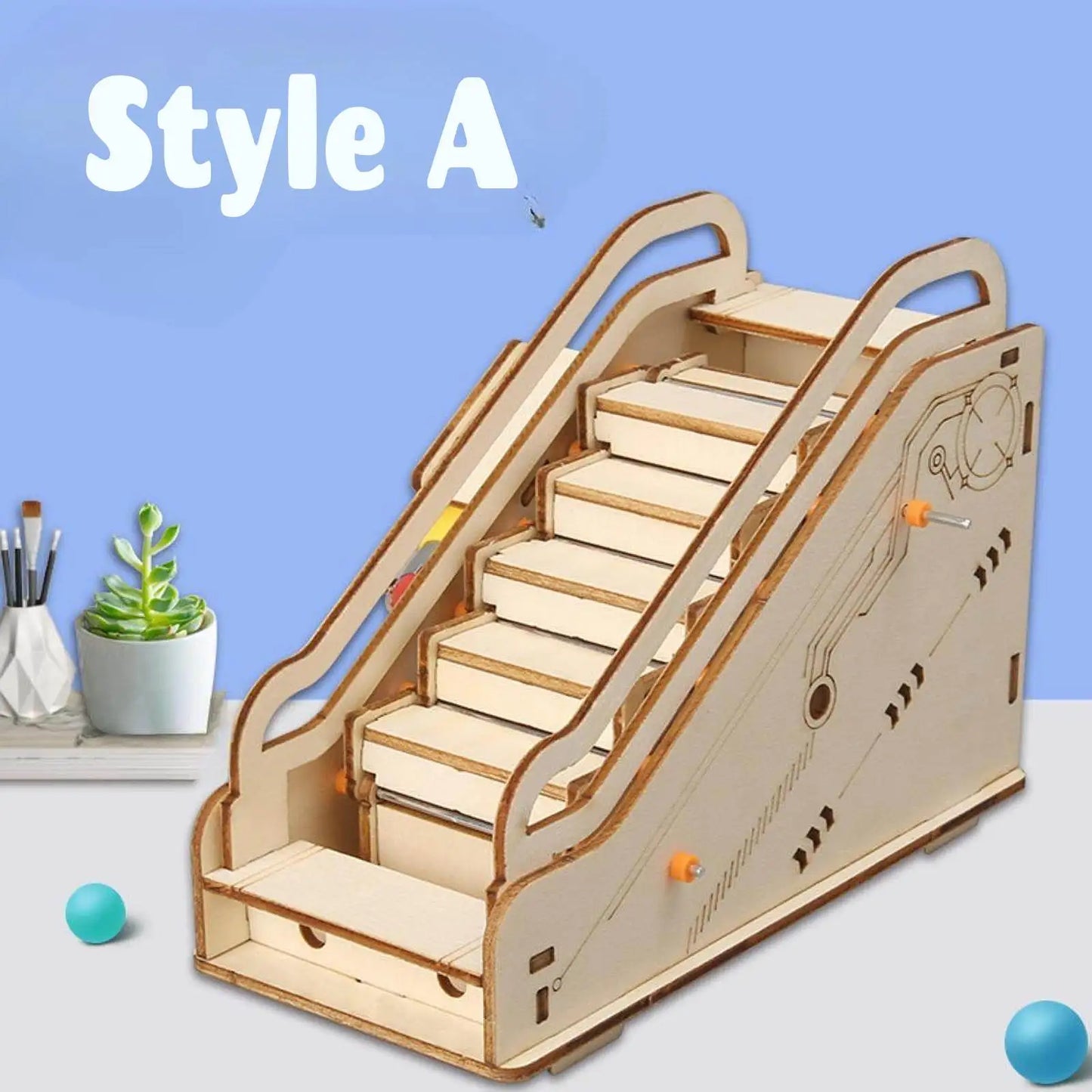 3D Wooden Mechanical Assembling Toys Escalator DIY Manual Science Experiment Puzzle Educational Model Mini Escalator Model