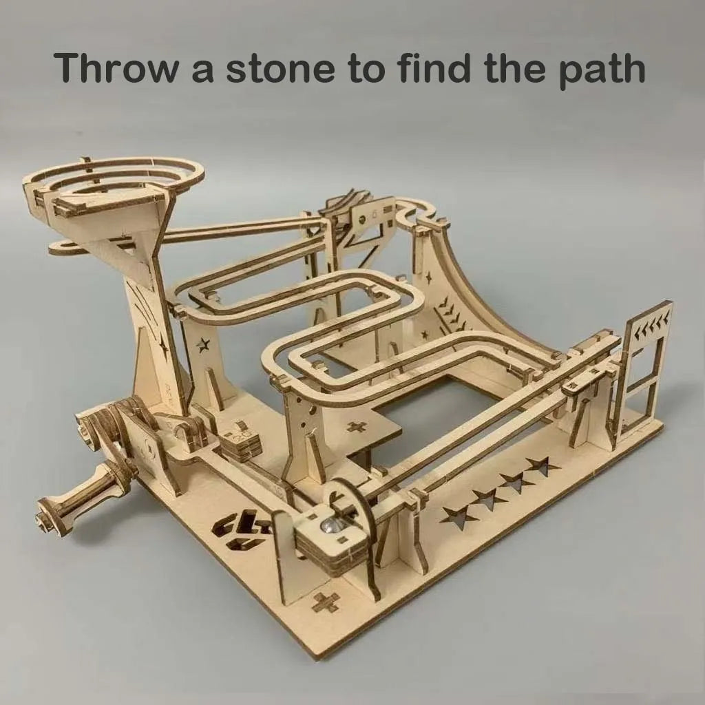 DIY 3D Wooden Marble Track Puzzle Kit - Mechanical Drive Model with Rotational Design, High Quality Wooden Board, Rotational Mec
