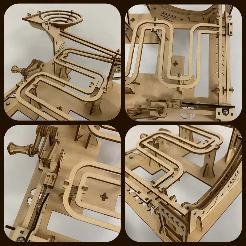 DIY 3D Wooden Marble Track Puzzle Kit - Mechanical Drive Model with Rotational Design, High Quality Wooden Board, Rotational Mec