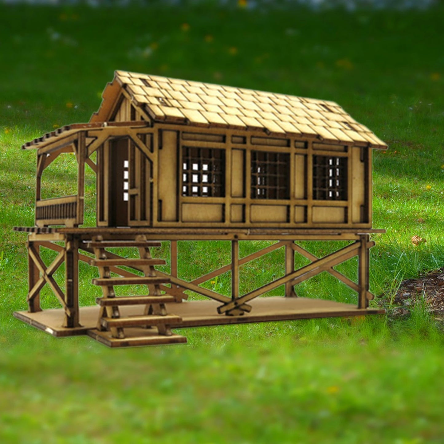 1/72 Wooden Cabin DIY Painting Wooden 3D Puzzle House Modeling Kits for Accessory Architecture Model War Scene Sand Table Decor