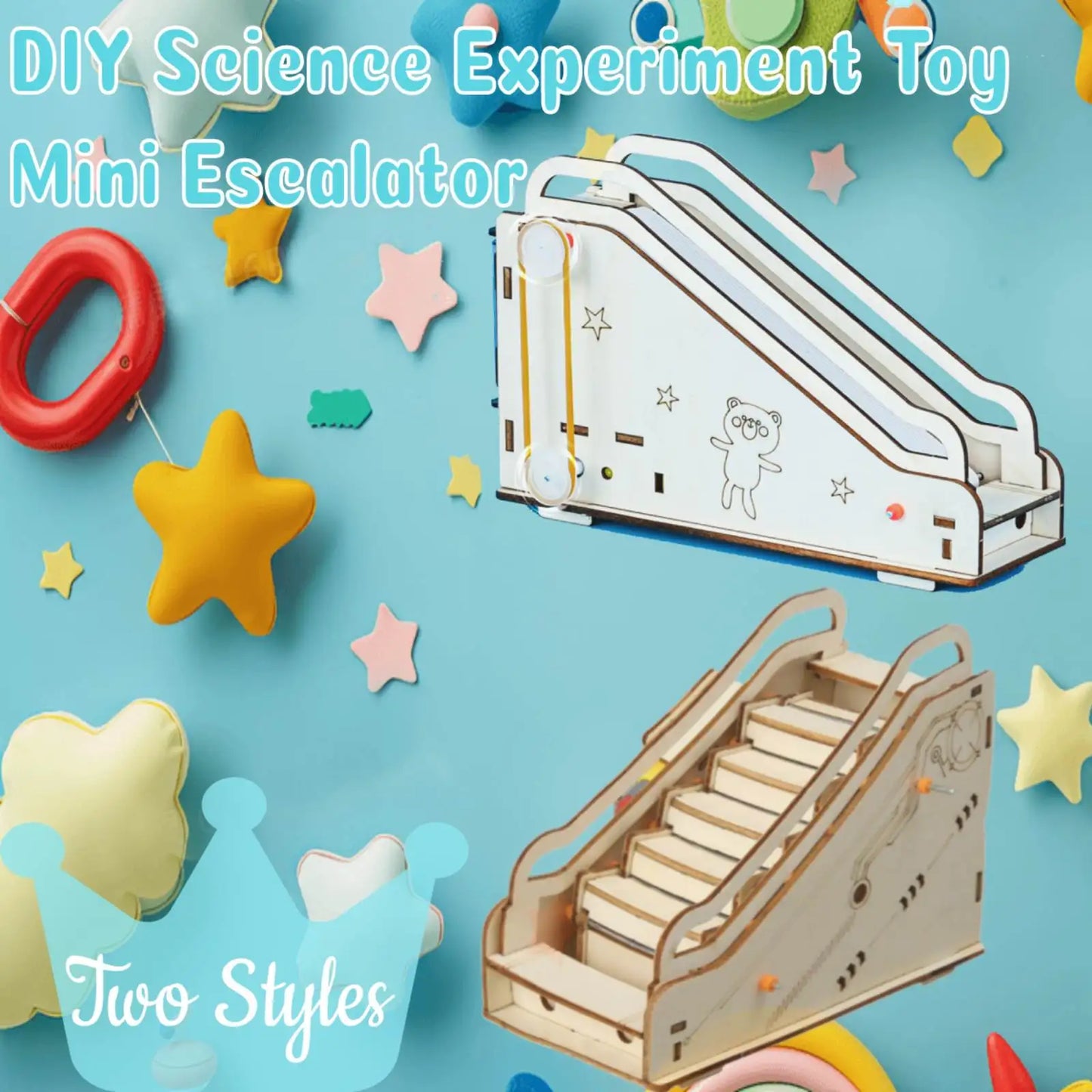 3D Wooden Mechanical Assembling Toys Escalator DIY Manual Science Experiment Puzzle Educational Model Mini Escalator Model