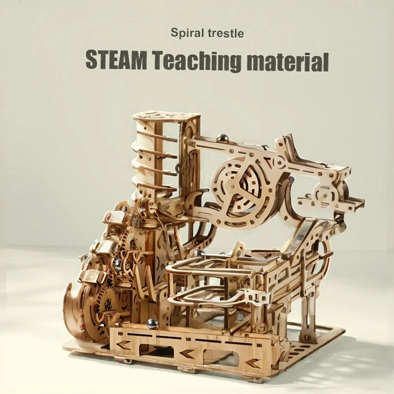 Wooden 3D puzzle DIY kit - spiral plank road - improve productivity | gear driven ballway | difficult STEM brain teaser | parent